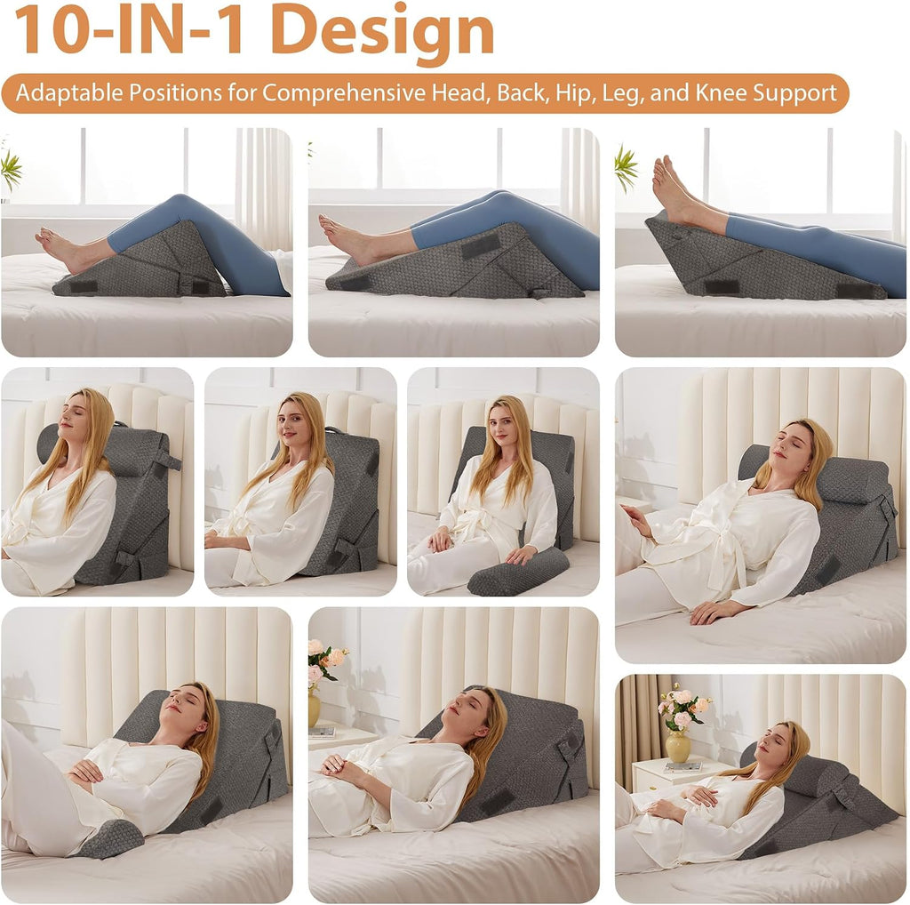 EnjoyaBetterLifeFromHere BIEEZZK Orthopedic Bed Wedge Pillow Set 3Pcs, Adjustable Memory Foam, Pillow Wedge for Post Surgery, Back, Triang…