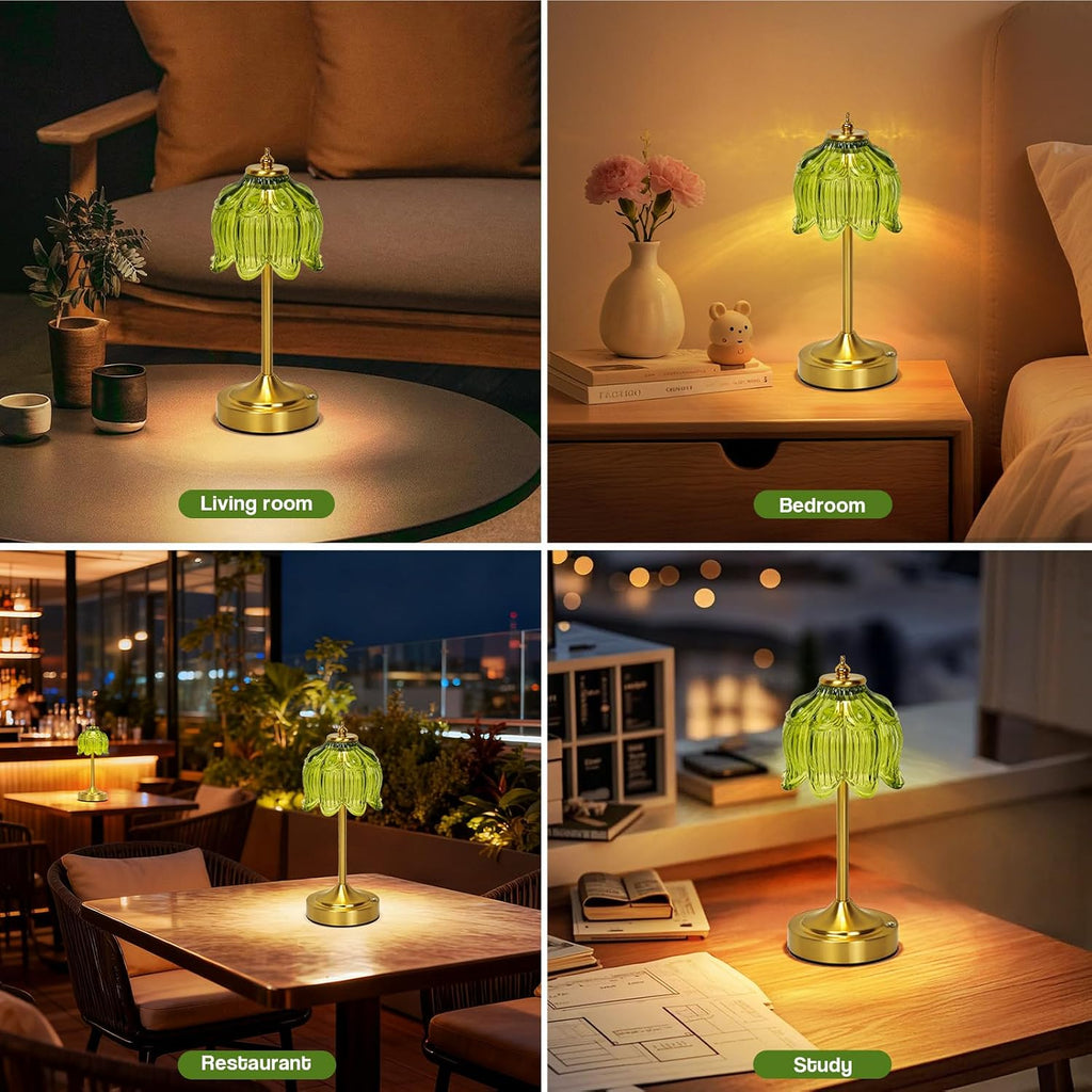 Cordless Lotus Flower Table Lamp, 5200mAh Rechargeable Battery Operated Portable Lamp, 3-Color Dimmable Touch Control Small Desk Lamp for…