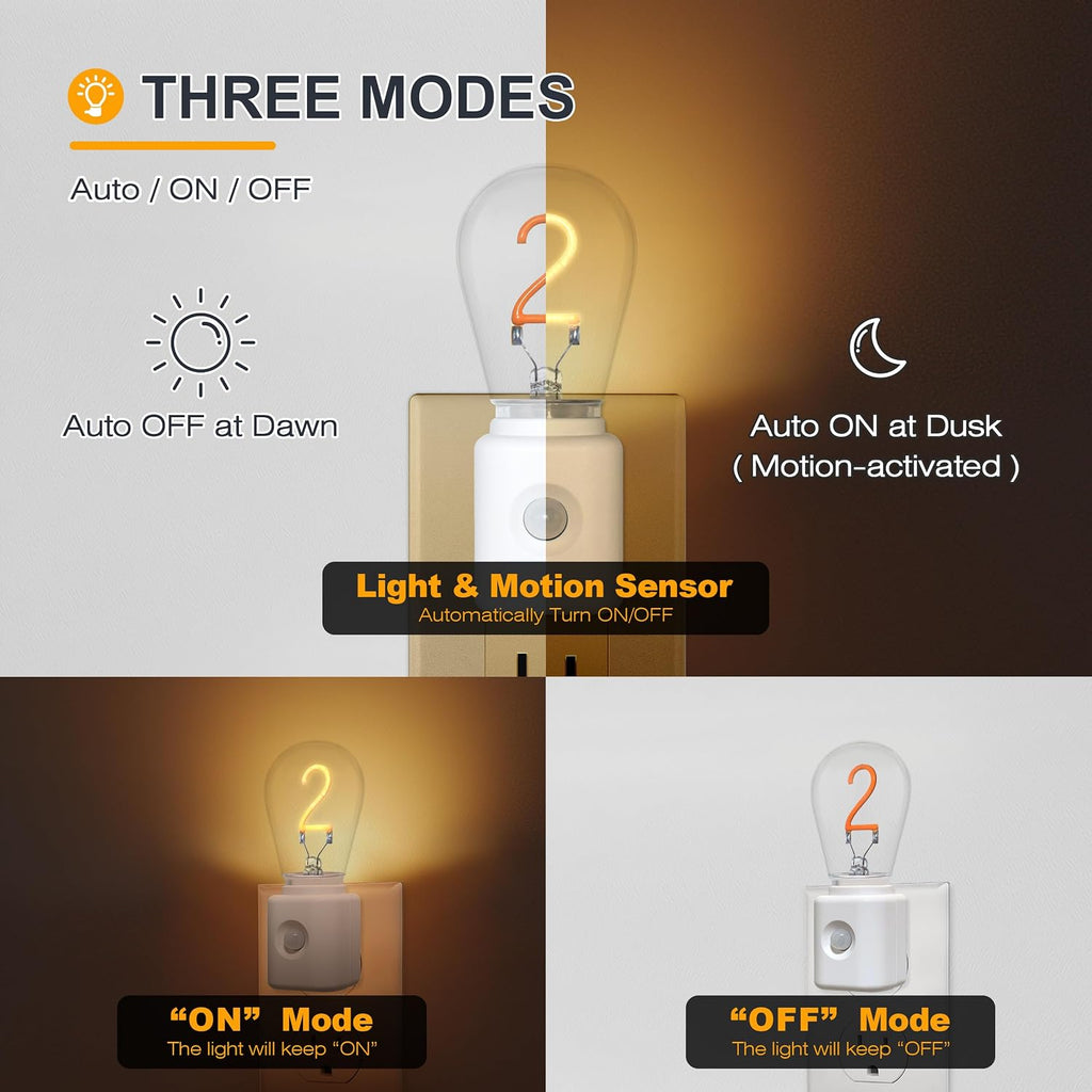 LED Night Lights Plug Into Wall, Plug in Night Light LED with Motion Sensor, 10-100LM Dimmable Nightlight, Nightlights for Bathroom…