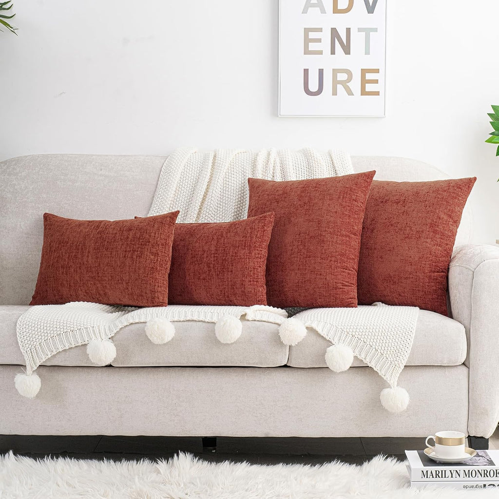 Hwy50 HWY 50 Burnt Orange Couch Pillow Covers 20x20 Inch Pack of 2, Soft Chenille Decorative Throw Pillow Cases Farmhouse Fall for Sofa Liv…