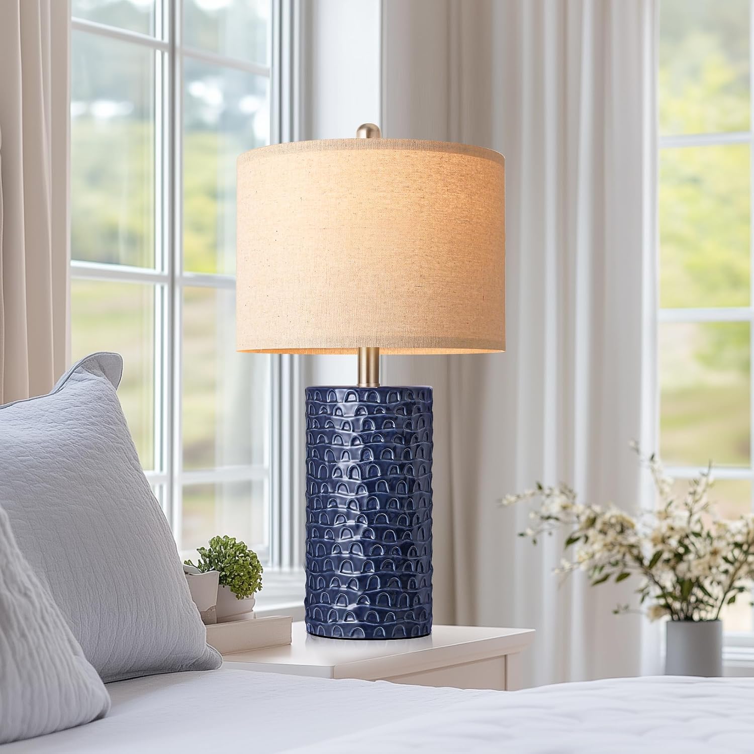 PARTPHONER 23" Modern Ceramic Table Lamp Set of 2, Table Lamps for Living Room, Rustic Farmhouse Bedside Lamps Nightstand lamp for…