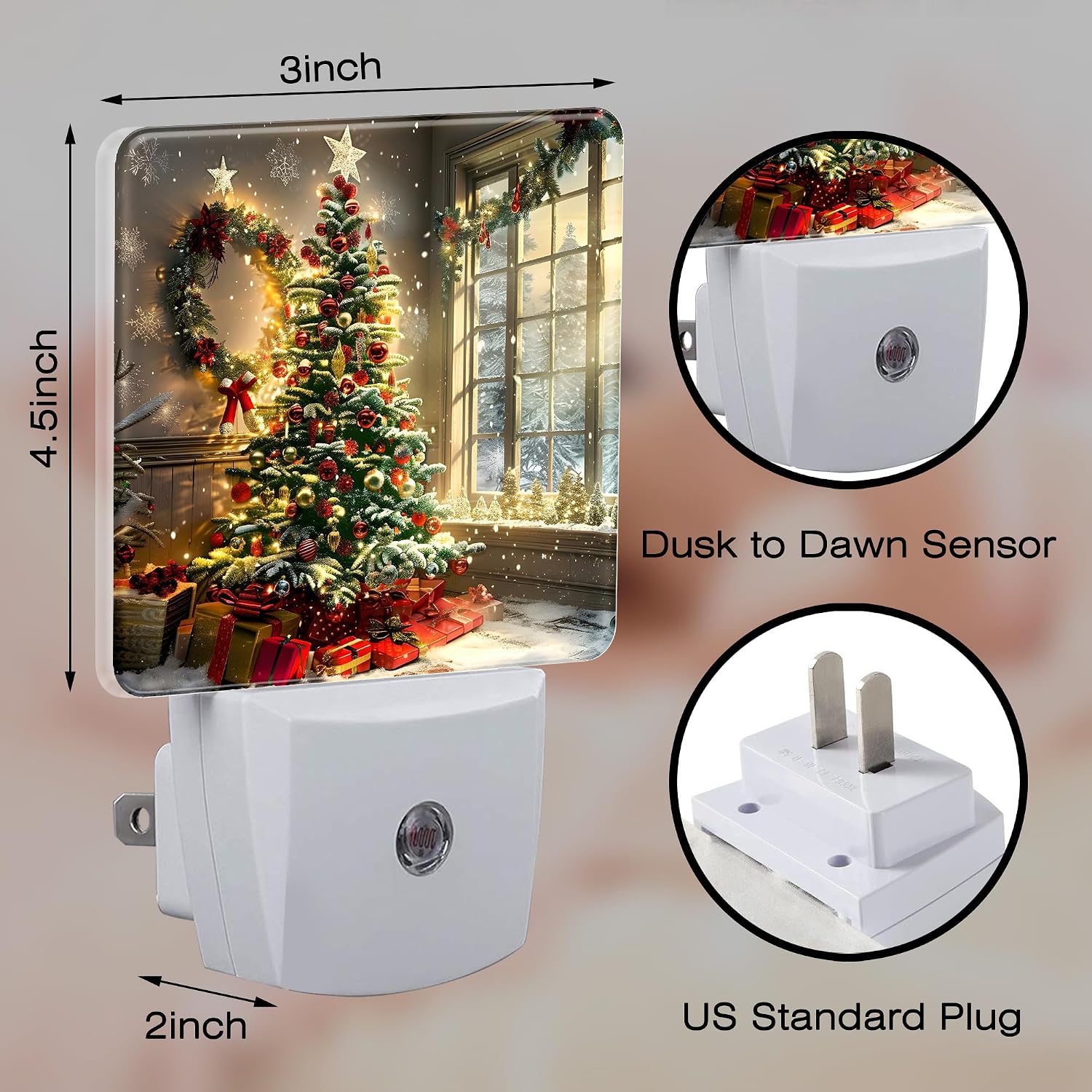 Christma Room Full of Gifts Night Light, Christmas Tree with Red and Gold Ornaments Dusk to Dawn Night Light Plug in, 0.5w Energy Saving…
