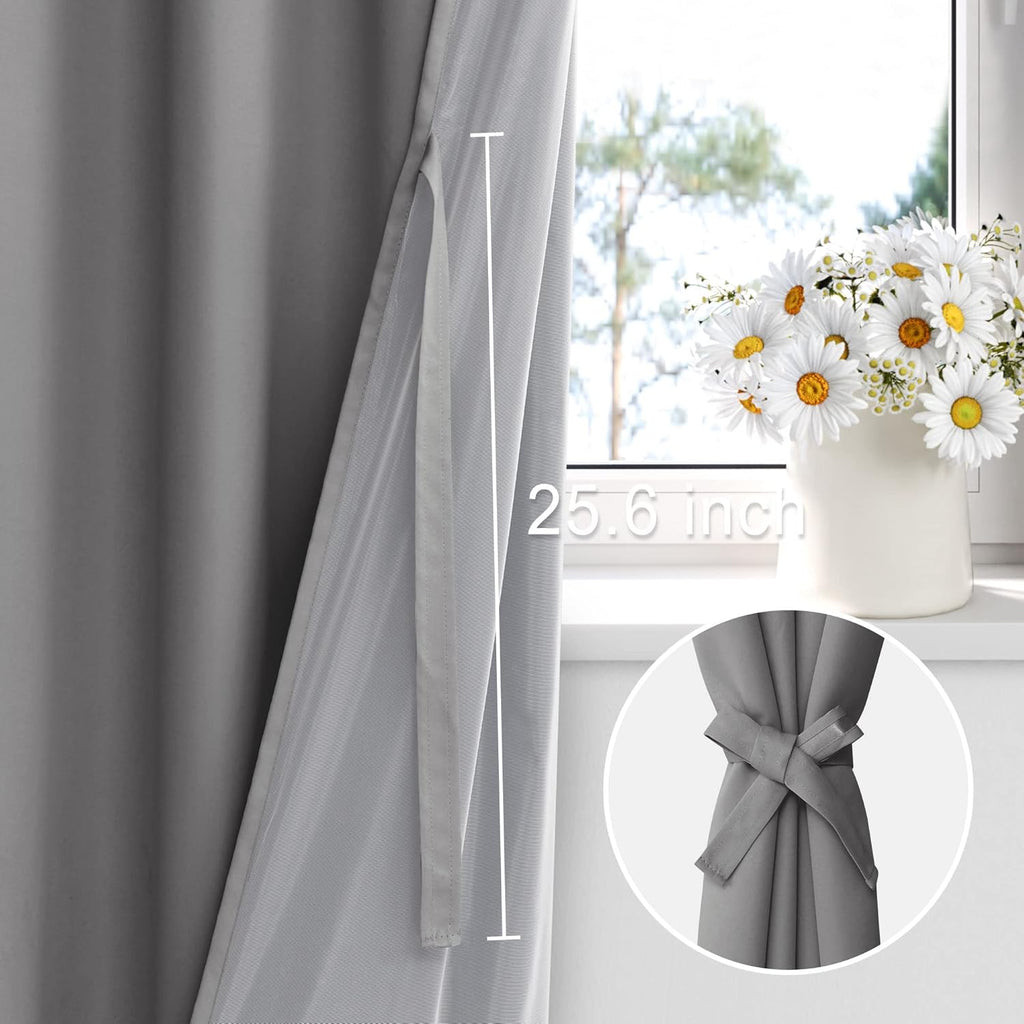 Xwzo 100% Blackout Curtain Panels - Thermal Insulated Black Liner Curtains, Noise Reducing and Heat Blocking Drapes for Hall and Studio Win…