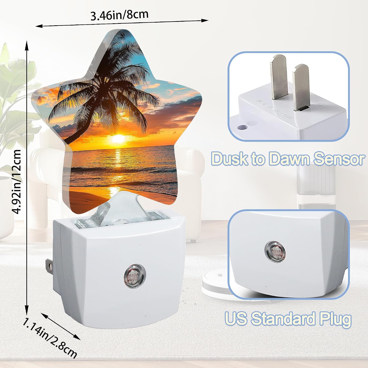 Snowmolle Tropical Palm Trees Nightlight, Sunset Beach Star Night Lights Plug into Wall Decorations for Bedroom Bathroom, Dusk to Dawn Sensor…