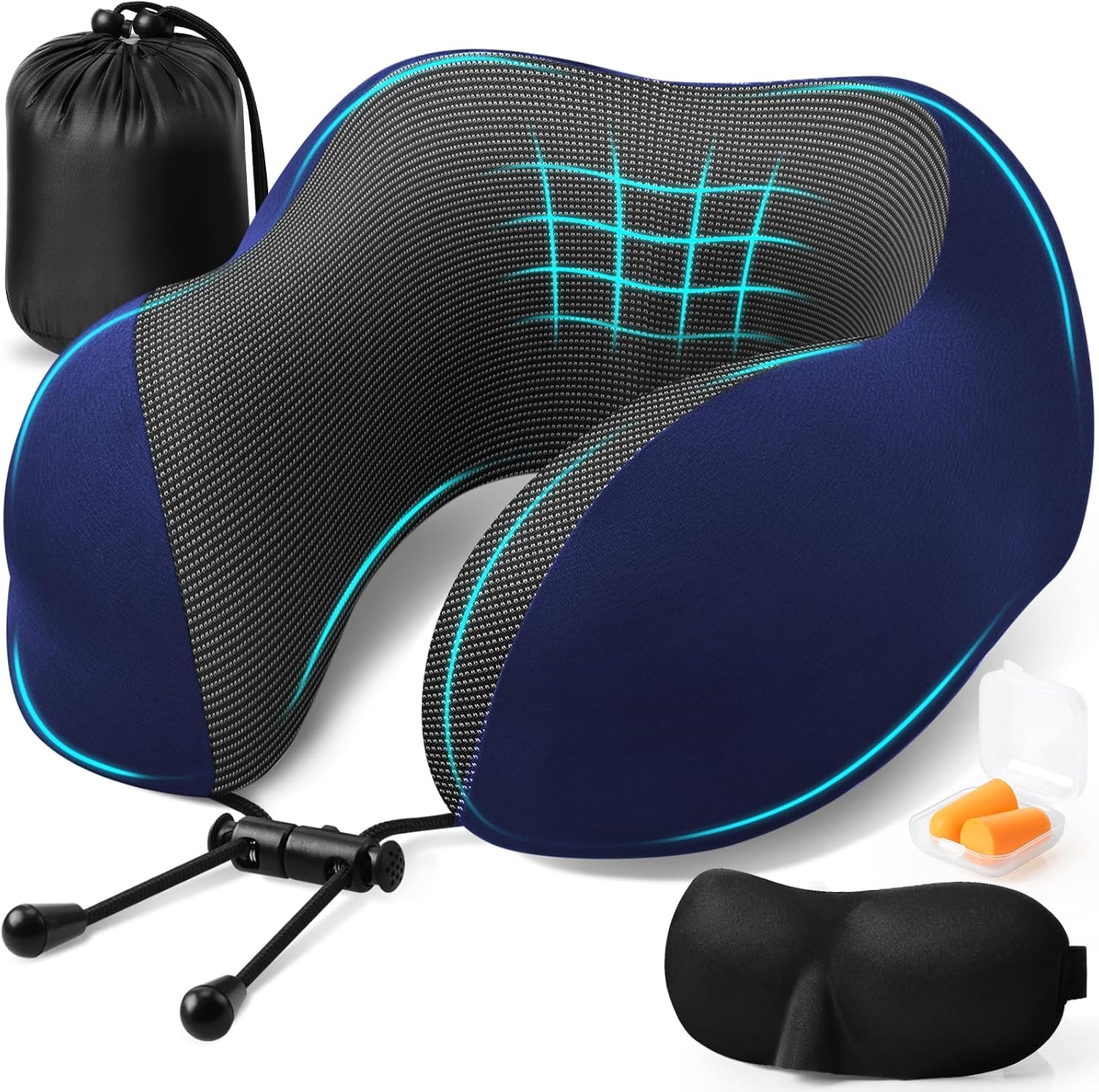 ExploreBliss Travel Pillow, Travel Pillows for Sleeping Airplane, Neck Pillow Airplane, Memory Foam Neck Pillow Set with Eye Mask, Earplugs…