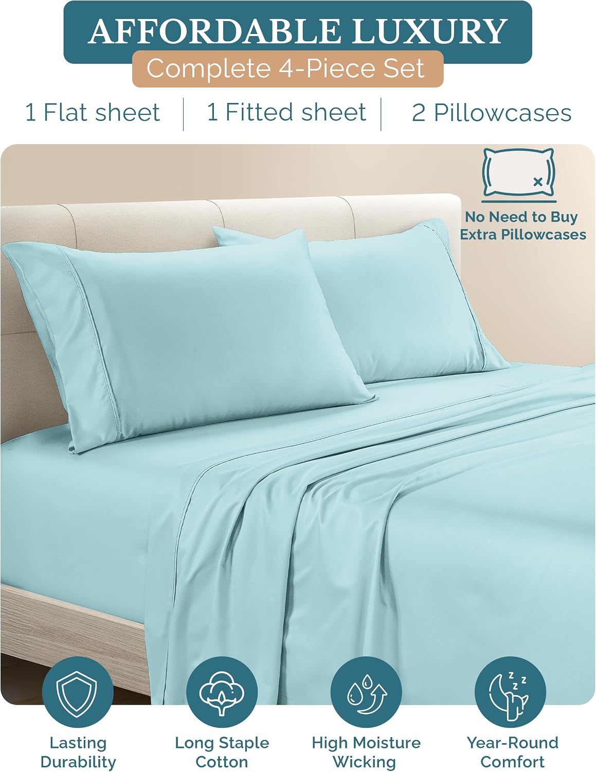 Casa Platino XL Twin Bed Sheet, 500 Thread Count Smooth Sateen 100% Cotton, 4 Piece Twin XL Sheets Set with Flat Sheet, 15 Inch Deep…
