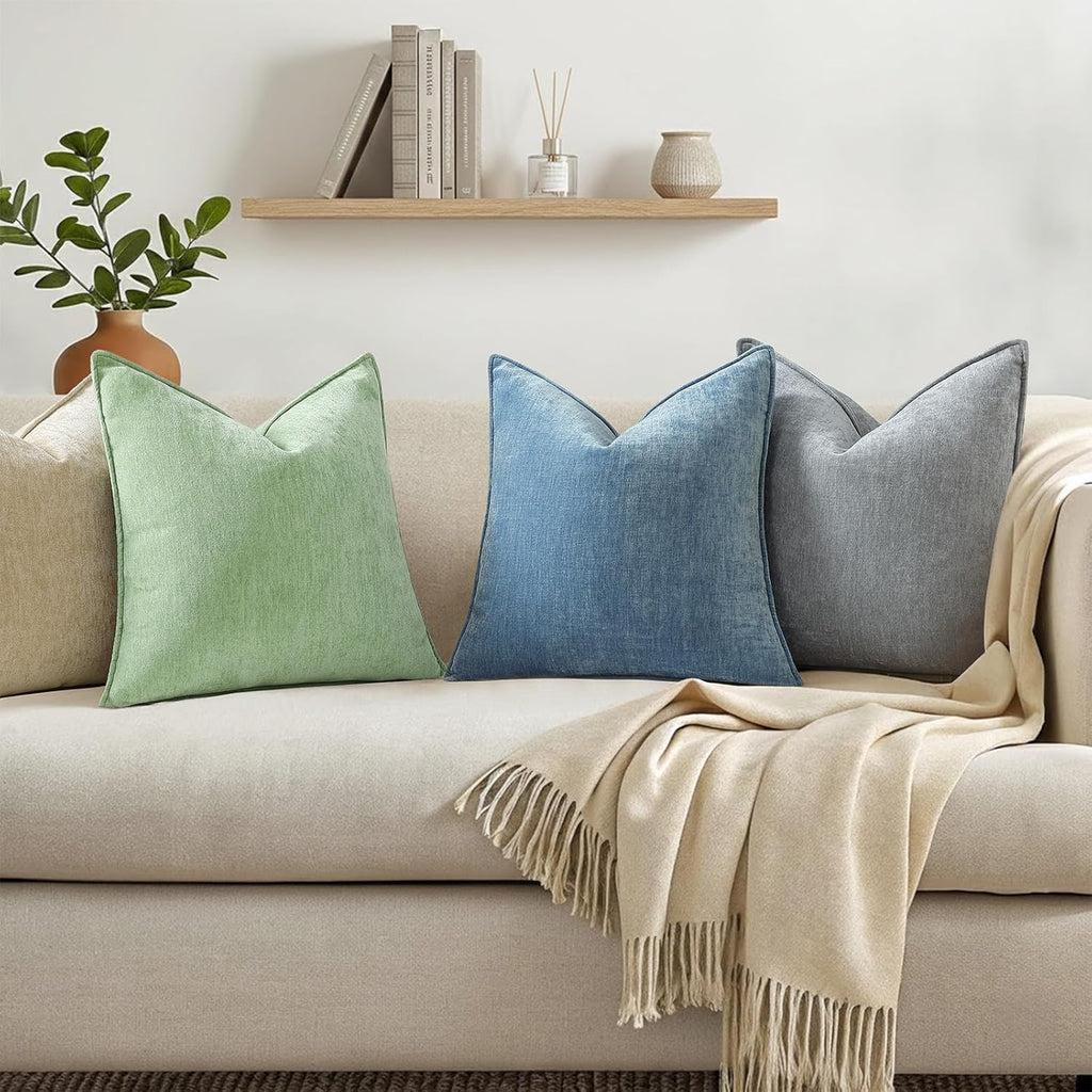 decorUhome Summer Couch Euro Sham Throw Pillow Covers 22x22 Set of 2, Decorative Soft Velvet Modern Cozy Chenille Pillow Cases with Elegant…