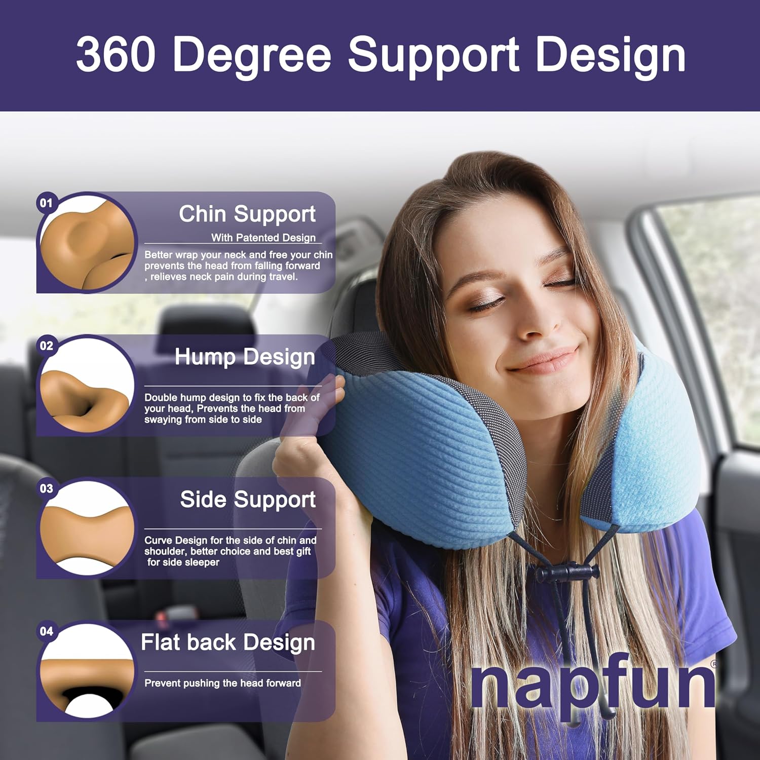 napfun Neck Pillow for Traveling, Upgraded Travel Neck Pillow for Airplane 100% Pure Memory Foam Travel Pillow for Flight Headrest Sleep…