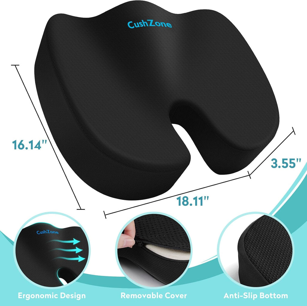 CushZone Office Chair Seat Cushion, Cooling Gel Enhanced Memory Foam Cushion for Long Sitting - Back, Sciatica, Coccyx, Tailbone Pillow - f…
