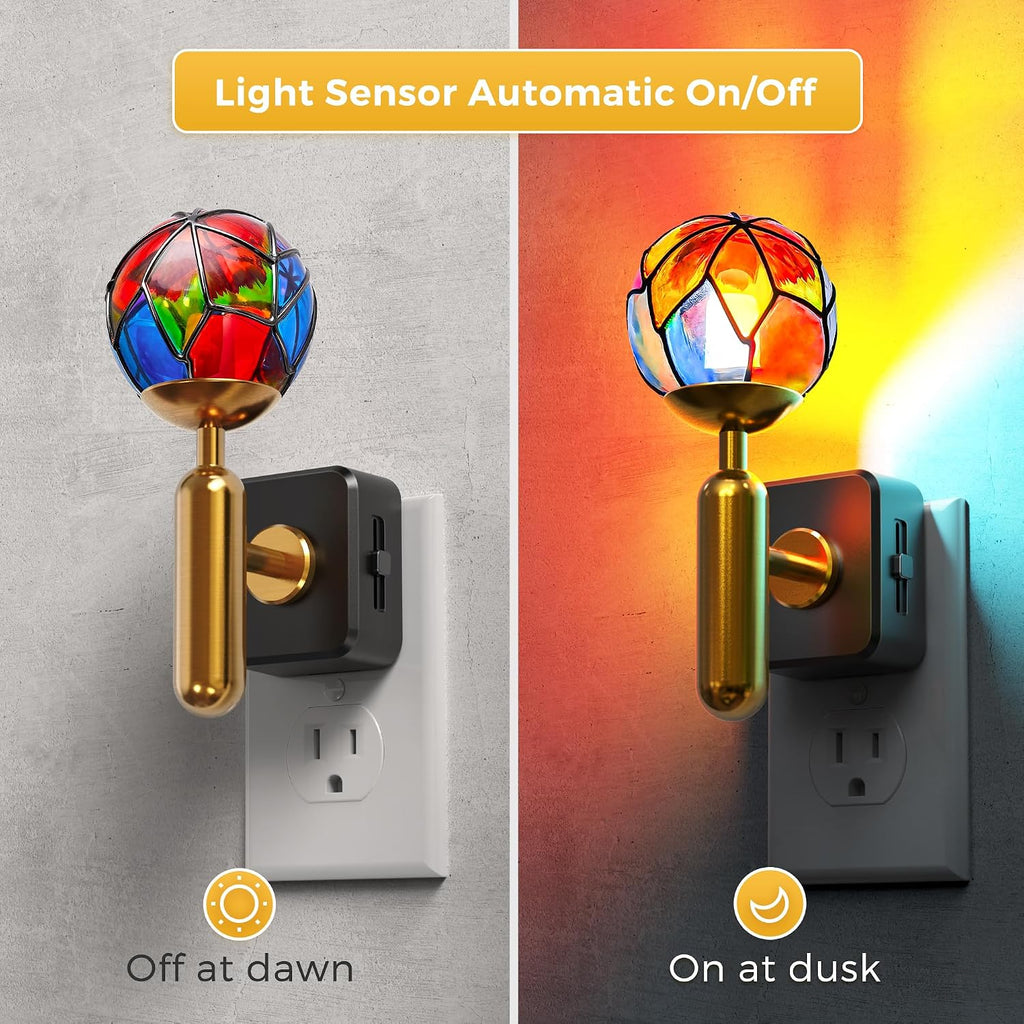 L LOHAS LED Vintage Night Light Plug in with 0-100% Stepless Dimming, Stained Glass Nightlight with Dusk to Dawn Sensor, Aesthetics Plug…