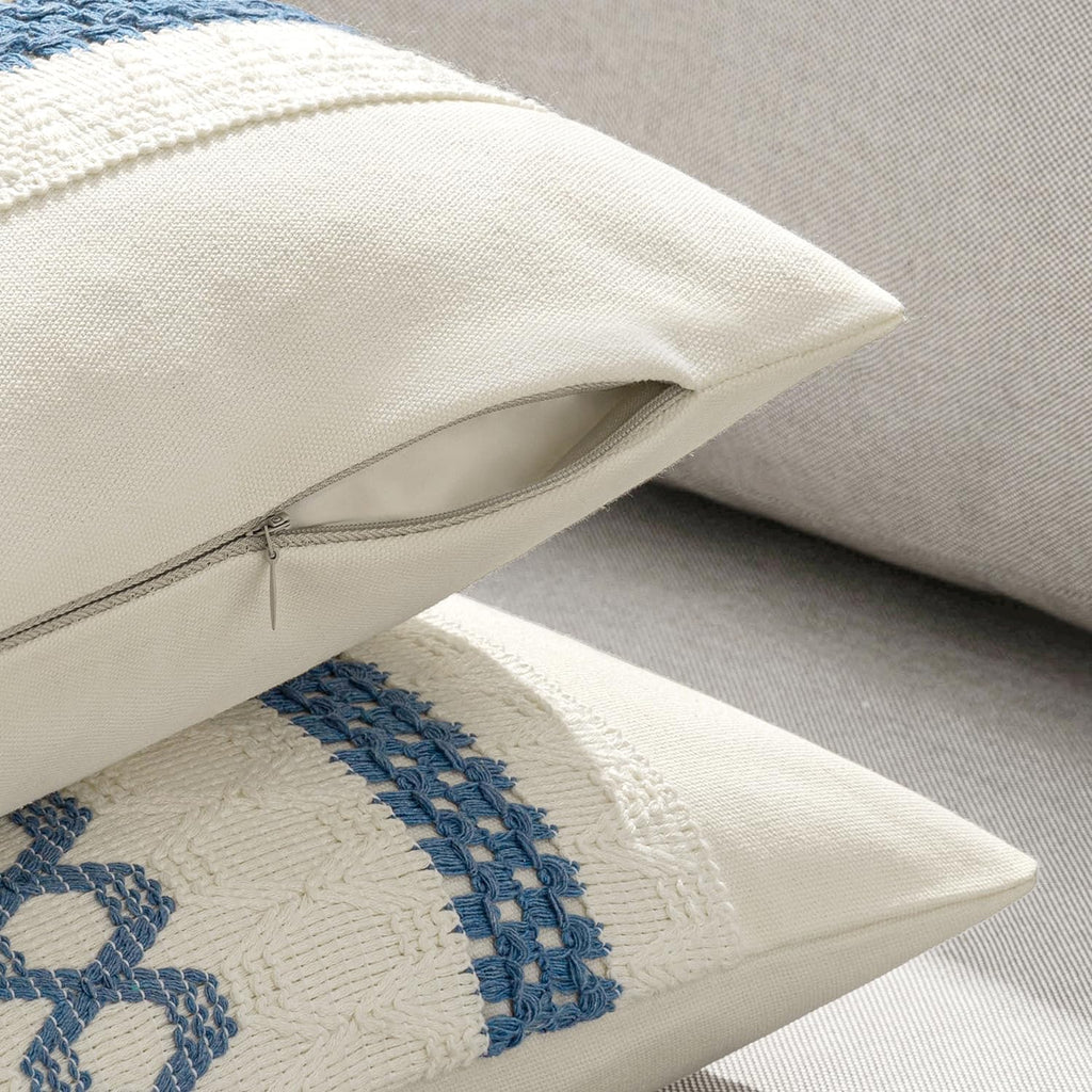 MIULEE Set of 2 Coastal Blue Boho Decorative Pillow Covers 20x20 Inch Farmhouse Rustic Couch Throw Pillows Modern Summer Cotton Cushion…