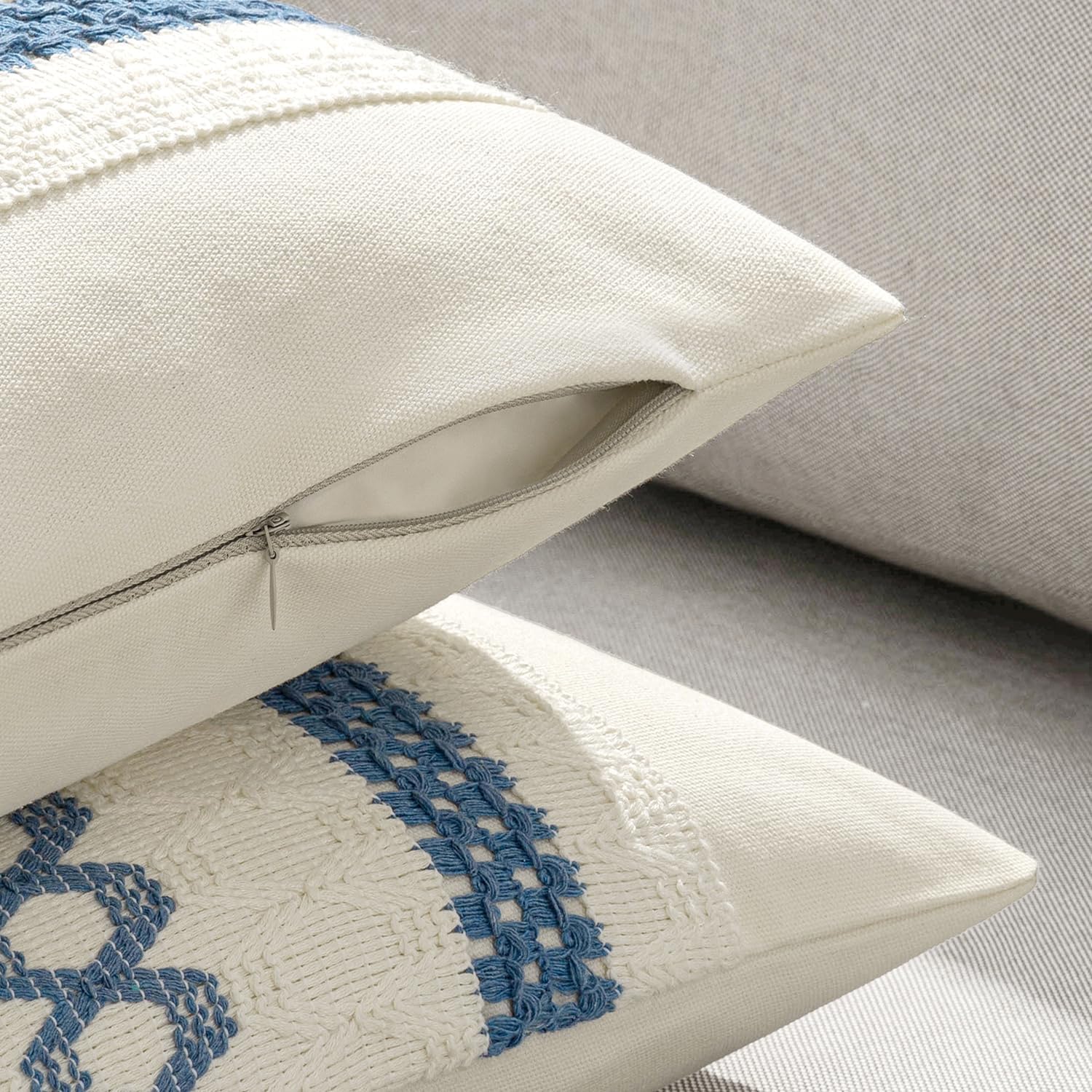 MIULEE Set of 2 Coastal Blue Boho Decorative Pillow Covers 20x20 Inch Farmhouse Rustic Couch Throw Pillows Modern Summer Cotton Cushion…