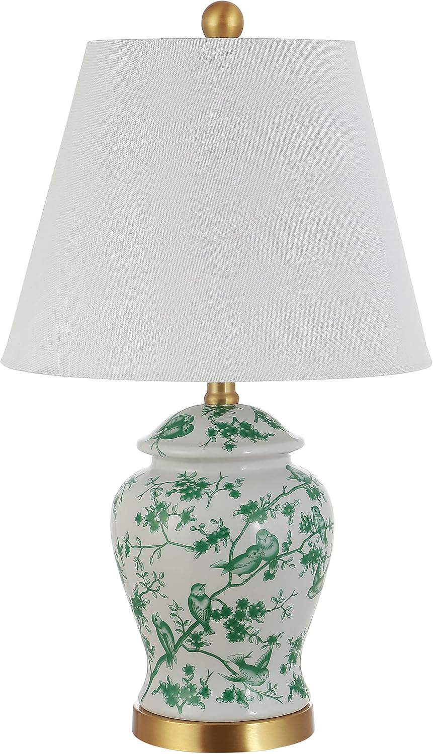 JONATHAN Y 22" White/Green Ceramic Table Lamp, French Country Chinoiserie Ginger Jar LED Bedside Lamp for Living Room Bedroom, White…