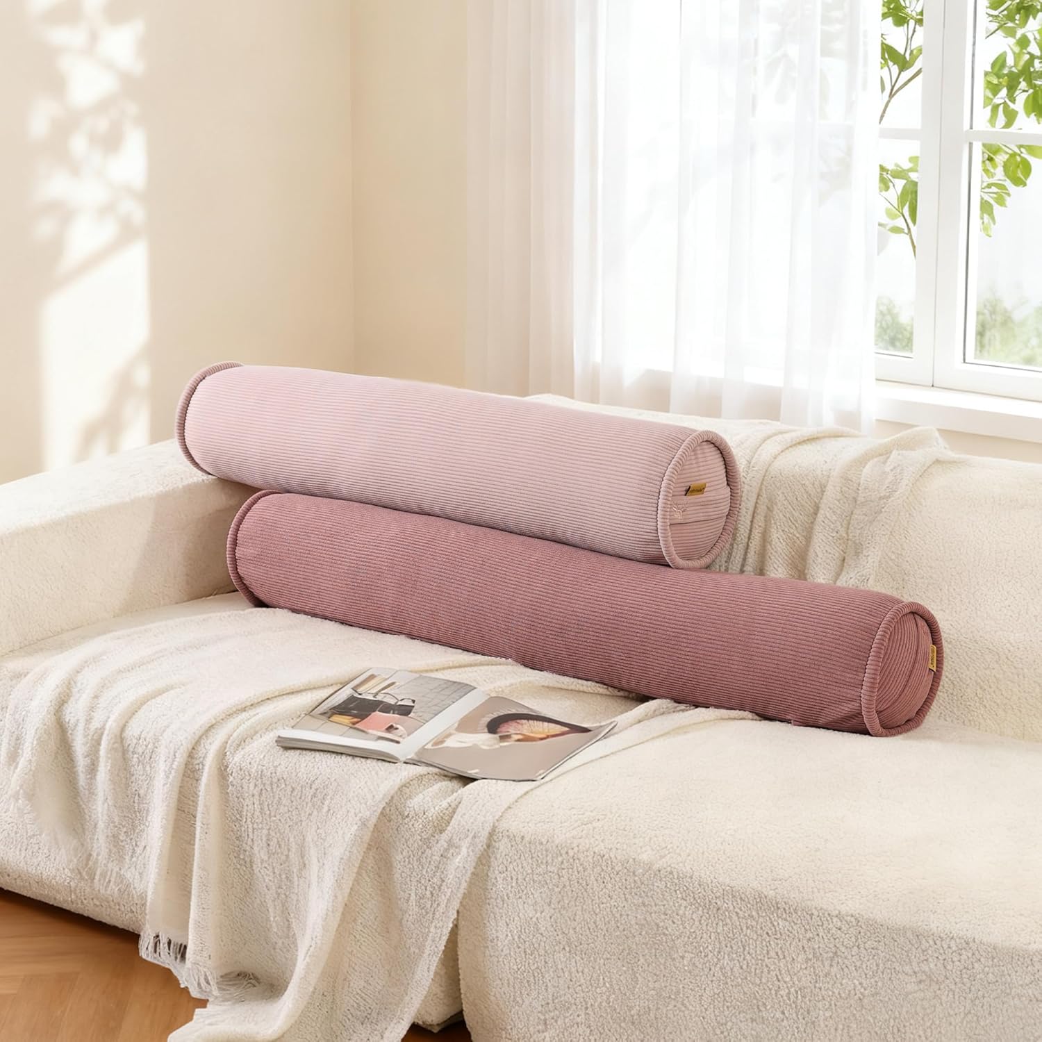 Long Round Body Pillow for Adults, Bolster Pillow for Side Sleeping, Soft Decorative Cylinder Pillow for Bed & Couch, Supportive Tube…