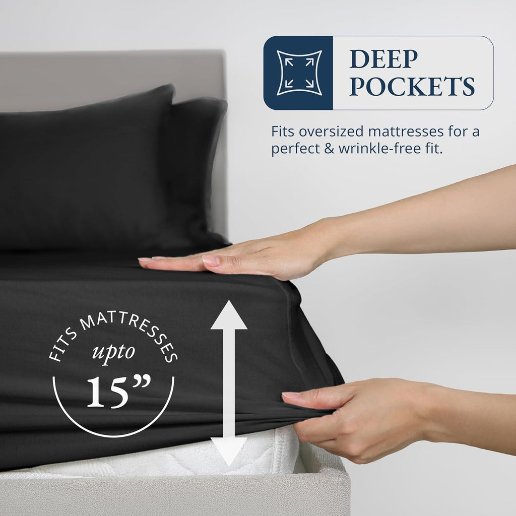 LANE LINEN Fitted Sheet King Size, 100% Organic Cotton, 3-Piece Set (1 Fitted Sheet,2 Pillowcases), Percale Weave, Ultra Soft…
