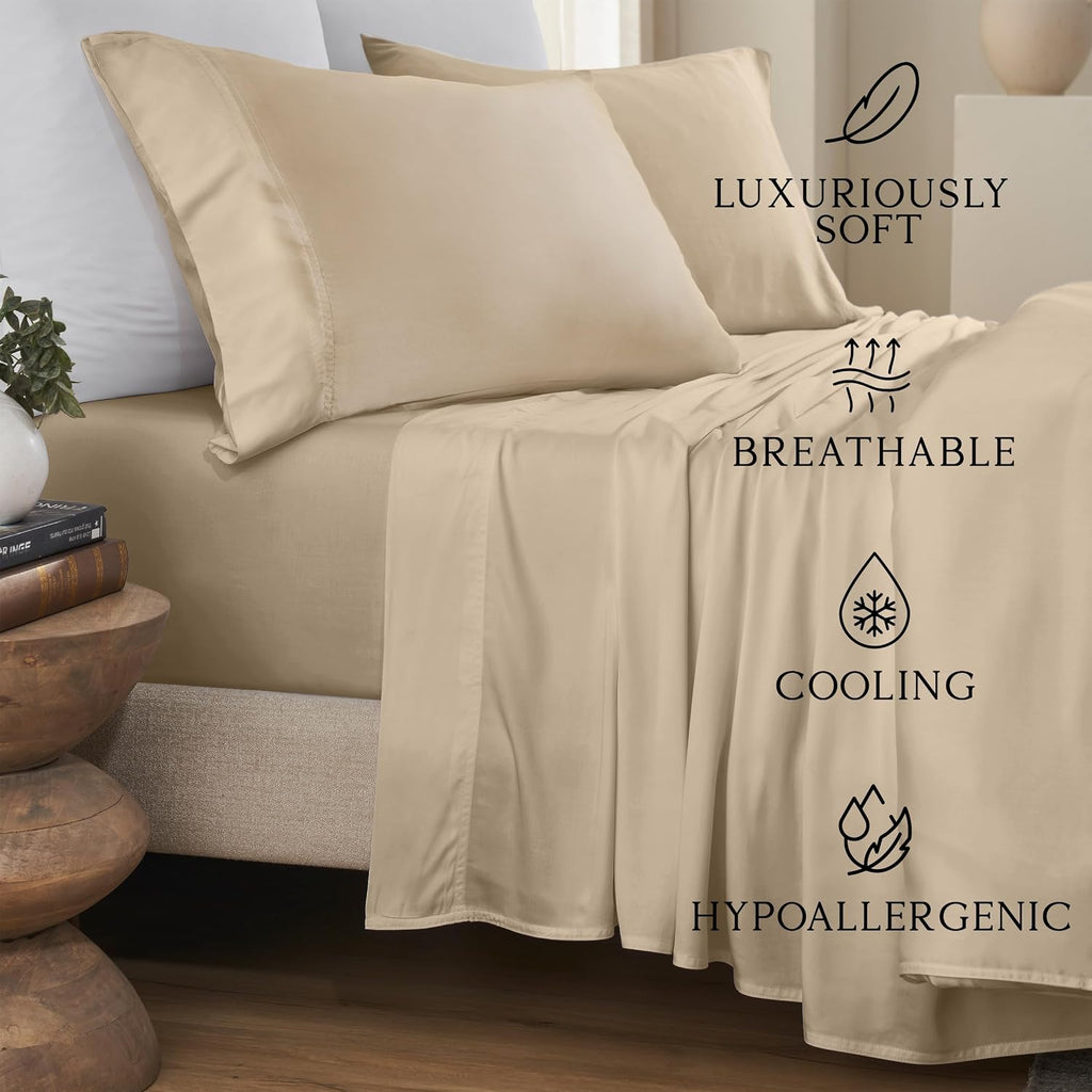 KARISSA MAE Pure Viscose from Bamboo Twin XL Size Sheet Set | 100% FSC Certified | Luxuriously Soft | Cooling | 18" Deep Pocket w/Corner…