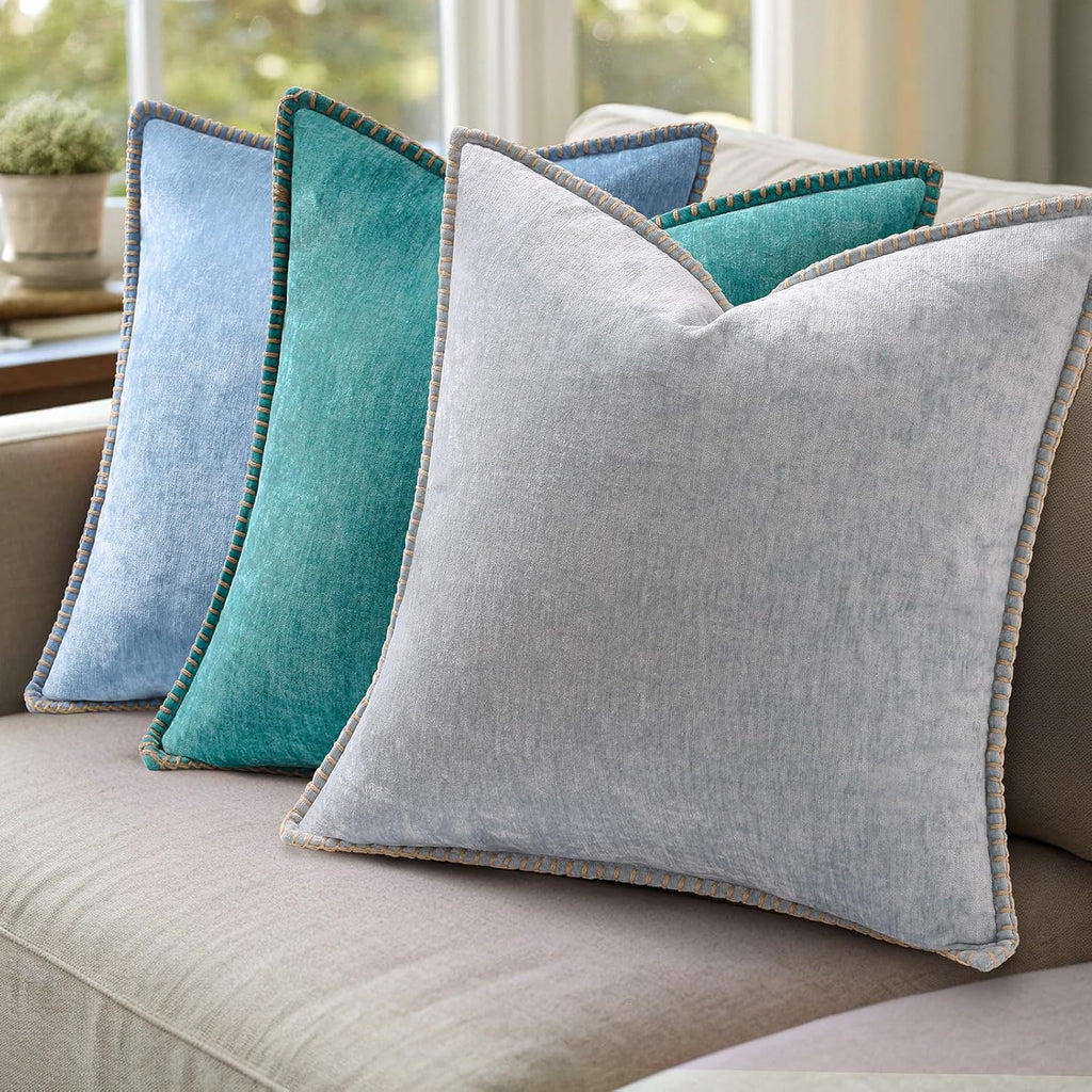 decorUhome Summer Chenille Soft Cozy Throw Pillow Covers 20x20 Set of 2, Modern Farmhouse Boho Velvet Decorative Pillow Cases with Stitched…