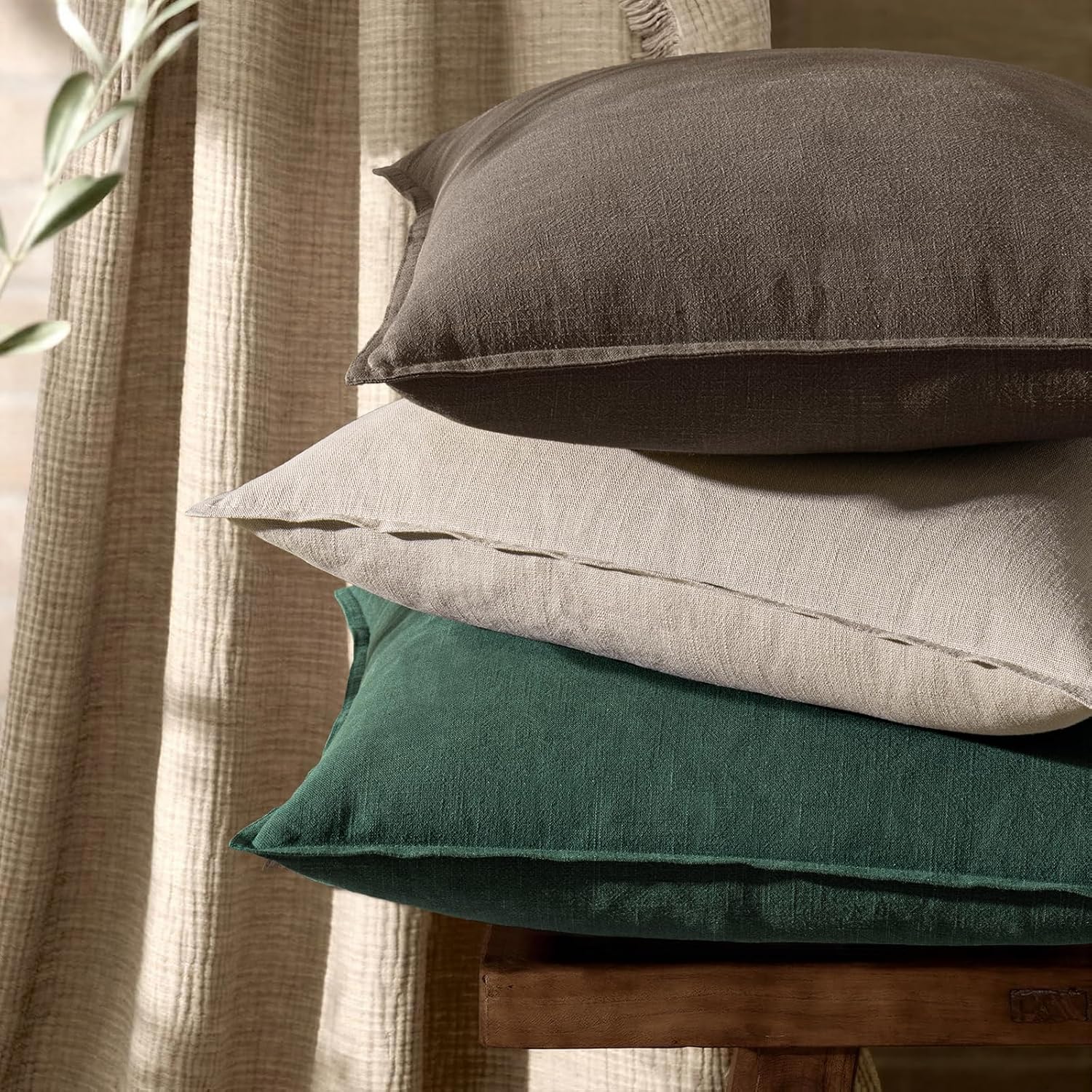 Anroduo Pack of 2 Decorative Linen Pillow Covers Natural Linen Neutral Farmhouse Boho Soild Cushion Case Soft Accent Pillowcase for Couch S…