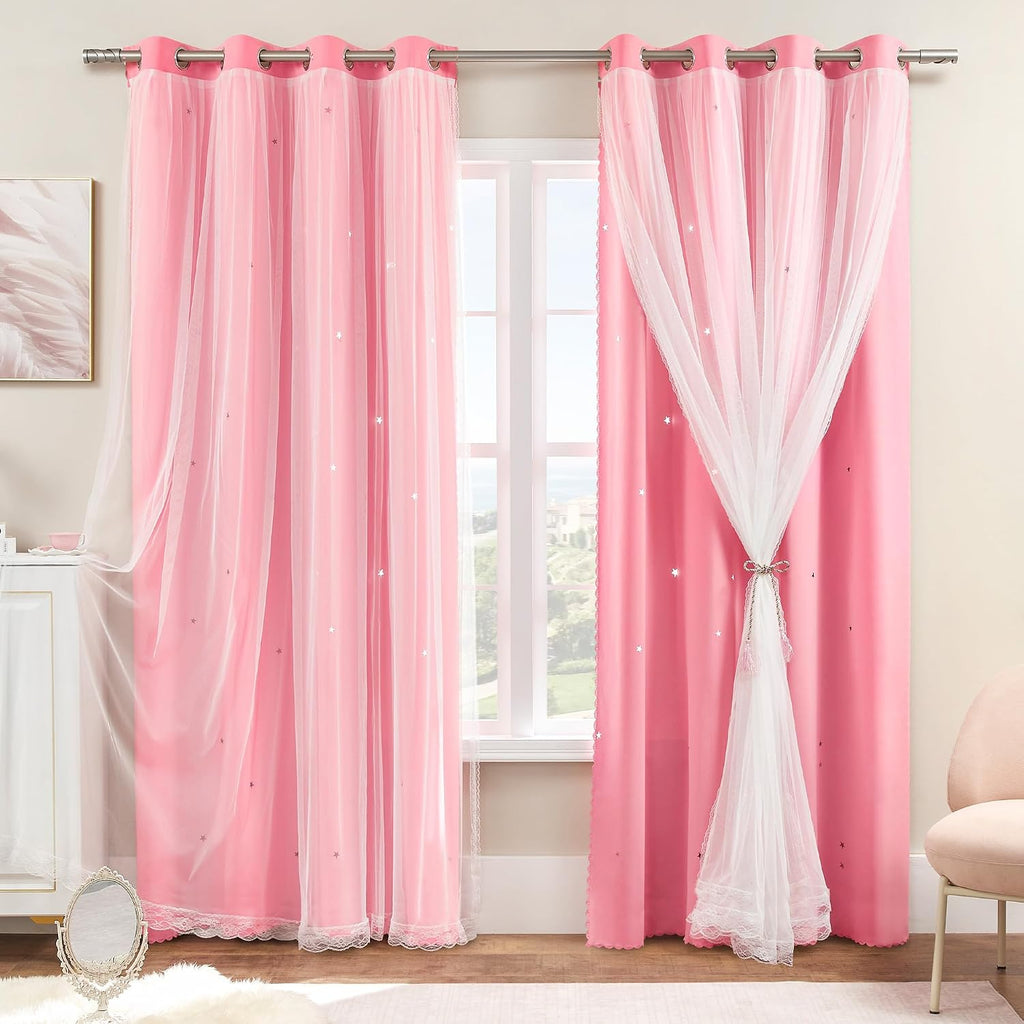 Addsomecolortolife XiDi Pink Curtains for Bedroom Decor, Girls Room Blackout Curtains, Kids Room Darkening Curtains, 1 Panel 1.6 inch Pink