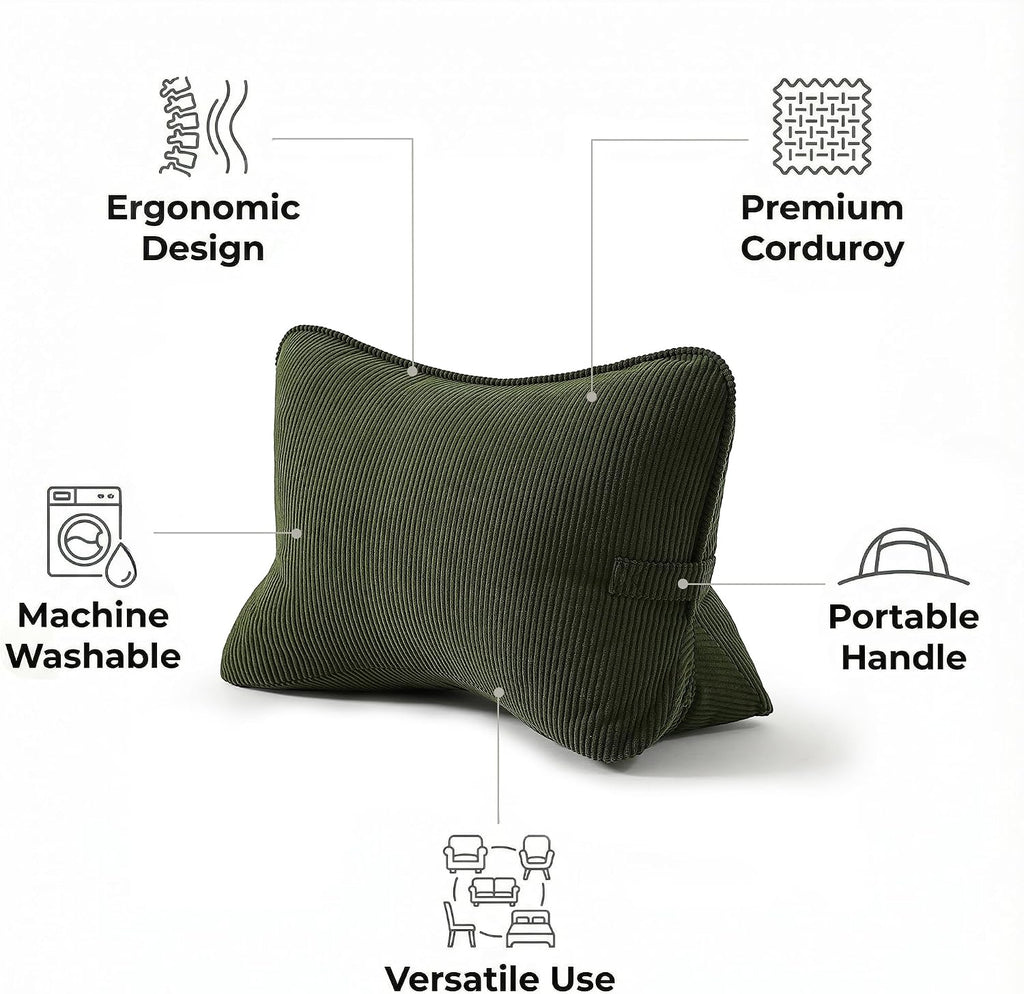 Pat. Pend. Corduroy Ergonomic Lumbar Support Pillow for Sitting Support, Triangle Back Cushion for Sofa, Armchair & Bed, Washable Cover…