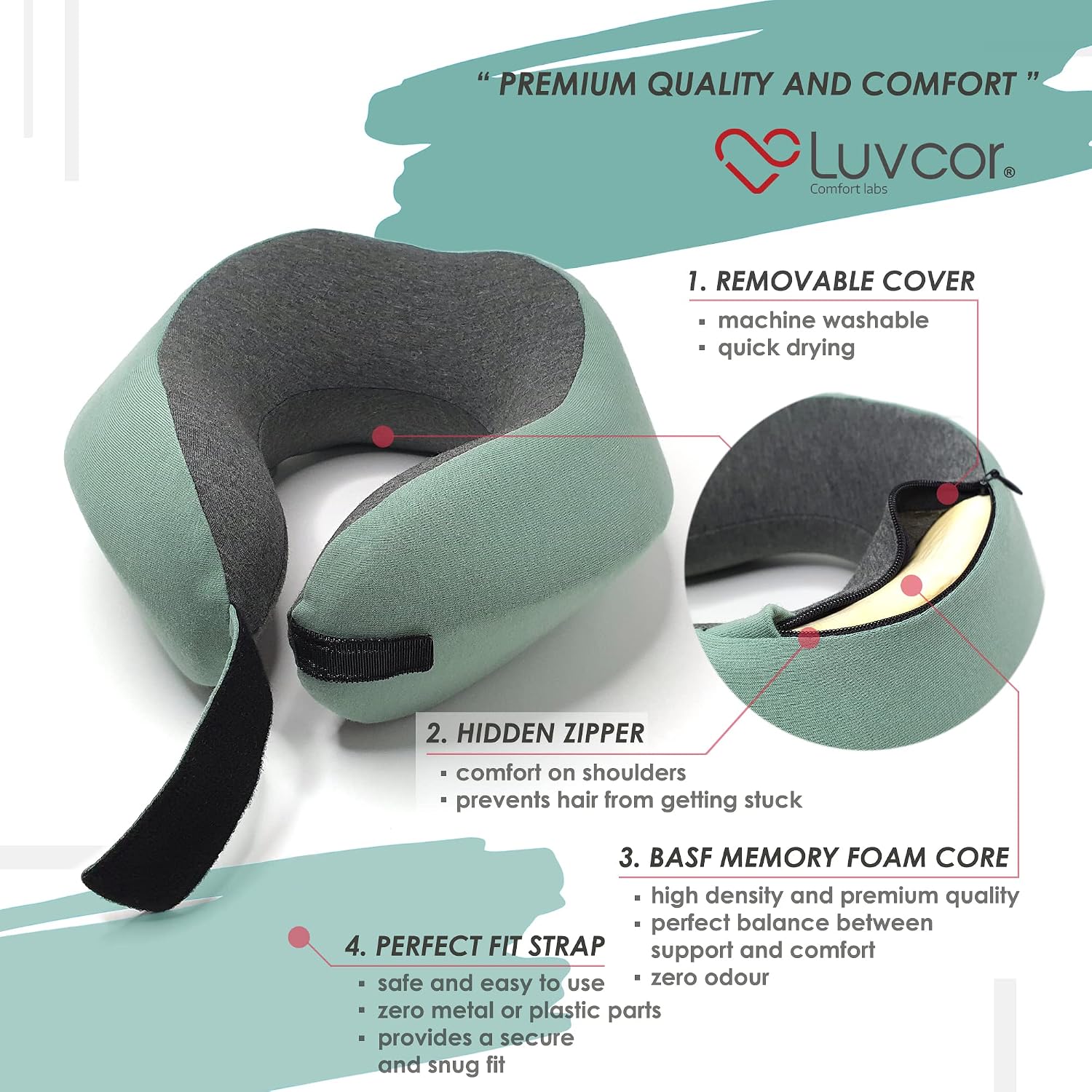 Premium Quality Memory Foam Travel Neck Pillow Bundle - Best Ergonomic Pillow for Airplane Travel, car Ride, Sleeping. Comes with Eye…
