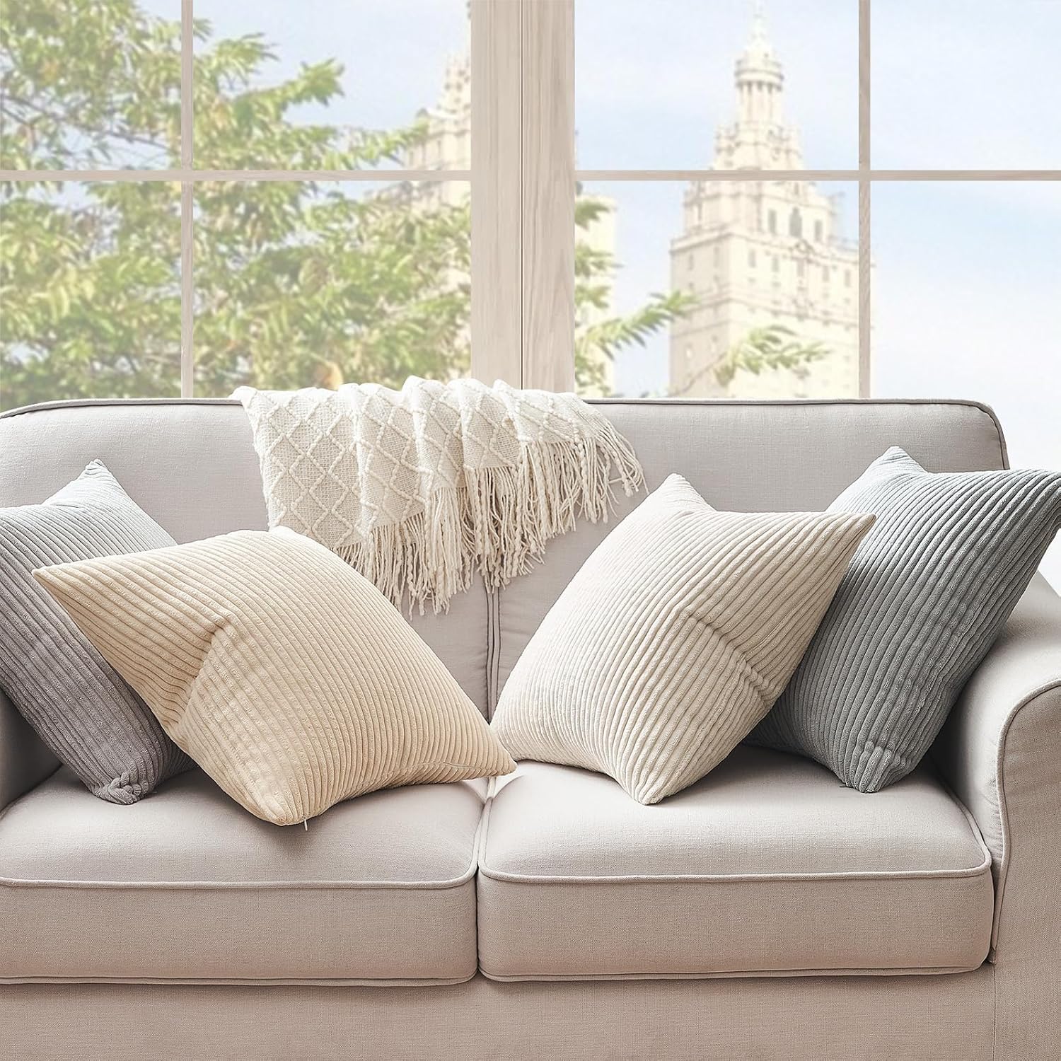 Topfinel 4 Packs Neutral Decorative Throw Pillows Covers 20x20 Inch for Living Room Couch Bed Sofa, Rustic Farmhouse Boho Neutral Home Deco…