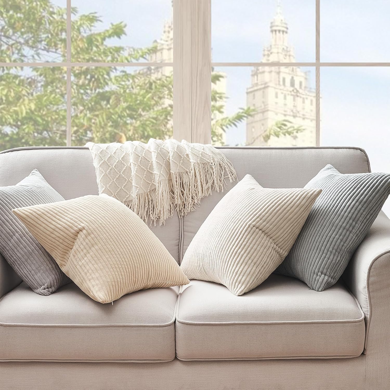 Topfinel 4 Packs Neutral Decorative Throw Pillows Covers 24x24 Inch for Living Room Couch Bed Sofa, Rustic Farmhouse Boho Neutral Home Deco…