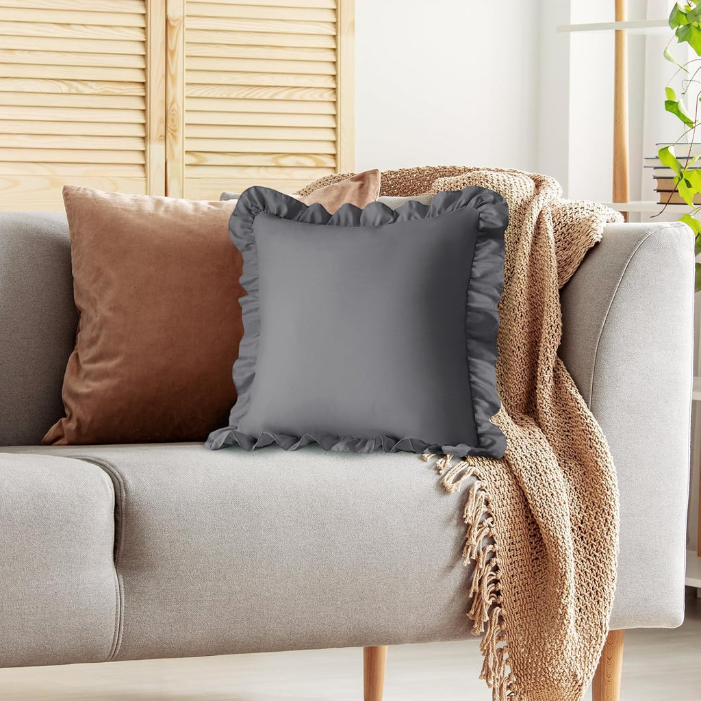 KKJIAF Ruffle Pillow Cases 24x24 Inches, Grey Square Ruffled Pillow Covers Set of 2, Microfiber Wrinkle Resistant Pillow Shams with…