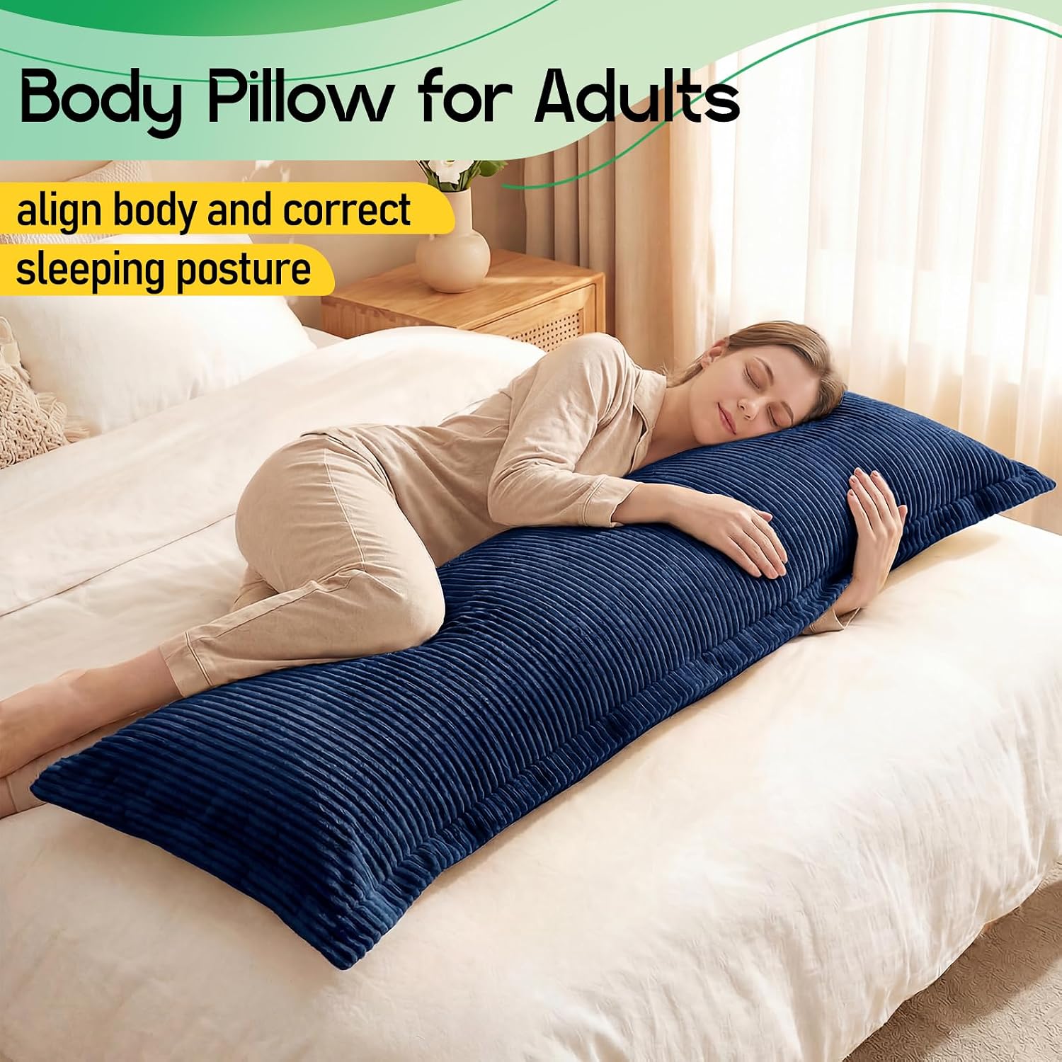 1 MIDDLE ONE Body Pillow, Memory Foam Body Pillows for Adults Sleeping, Long Pillow for Bed, Large Full Body Pillow for Side Sleeper with…
