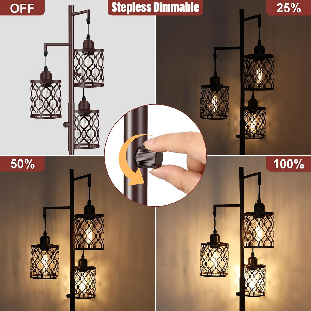 68" Farmhouse Floor lamp, Dimmable Industrial Floor Lamps for Living Room, 3 Light Rustic Standing Tall Lamp Including 3 PCS 6W E26…