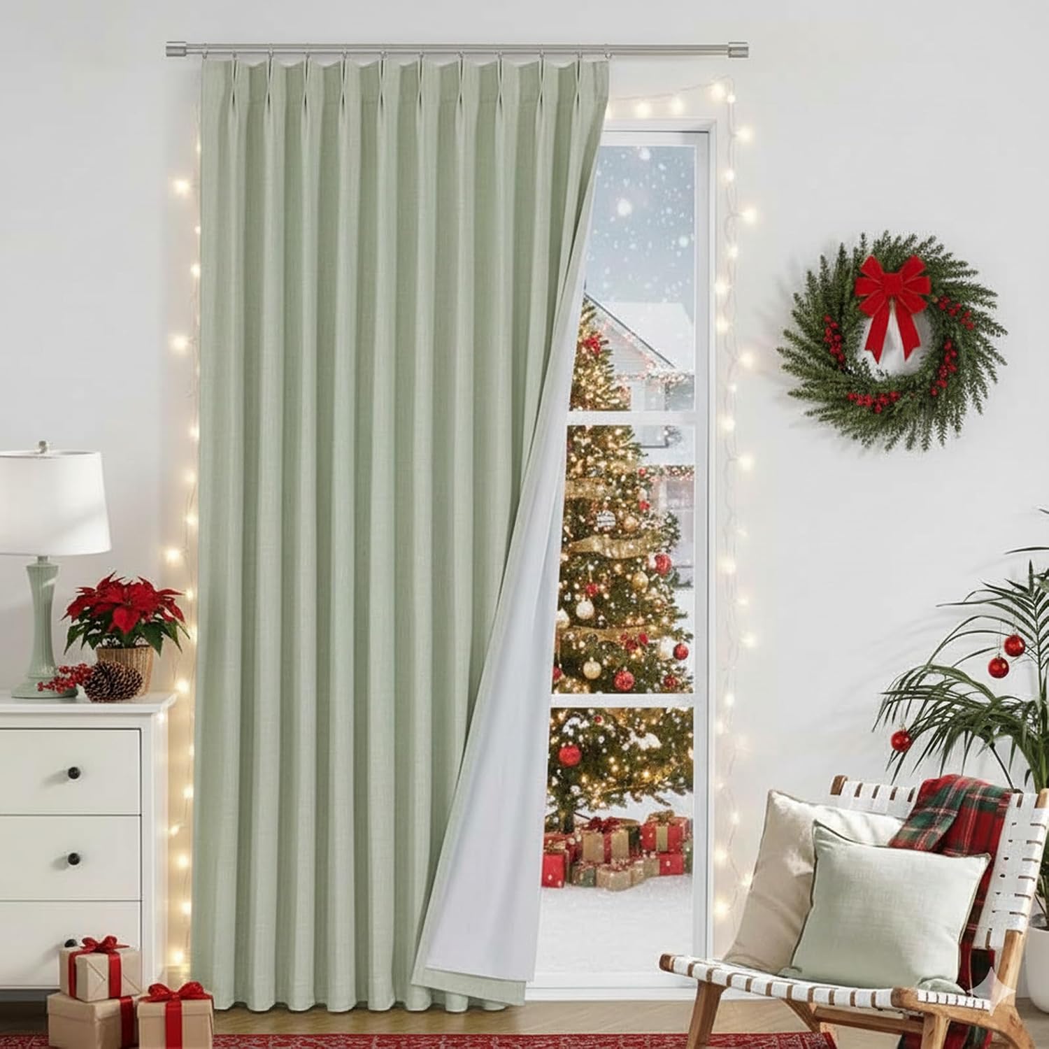 VisionHome Vision Home Soft Green Pinch Pleated Full Blackout Curtains Linen Blended Room Darkening Window Curtains 102 inch for Living Roo…