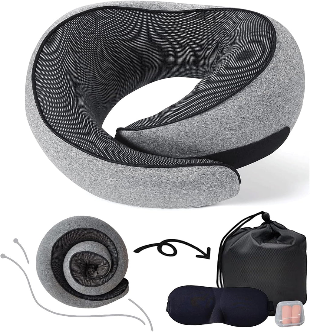 Neck Pillow for Traveling, Travel Neck Pillow for Airplanes, 100% Pure Memory Foam, 360° Support Stowable Pillows for Sleeping…