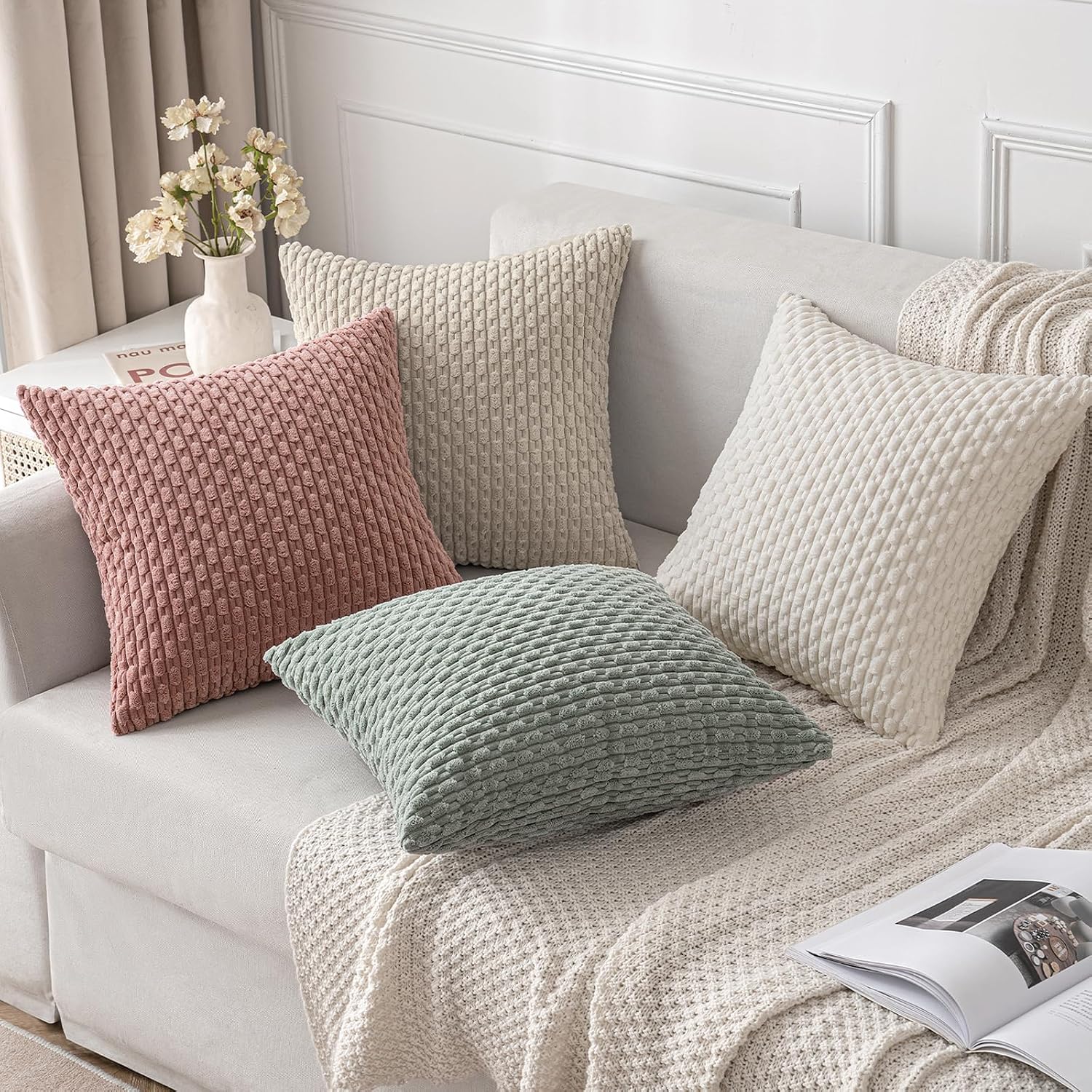Miulee Christmas Throw Pillow Covers Soft Corduroy Decorative Set of 2 Boho Striped Pillow Covers Pillowcases Farmhouse Home Decor for Couc…