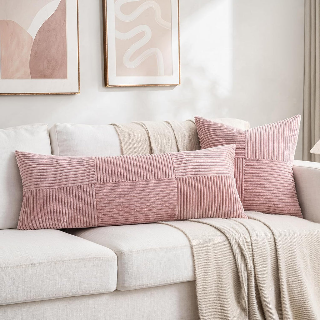 Fancy Homi 2 Packs Blush Pink Decorative Throw Pillow Covers 22x22 Inch for Living Room Couch Bed Sofa, Rustic Farmhouse Boho Home Decor…