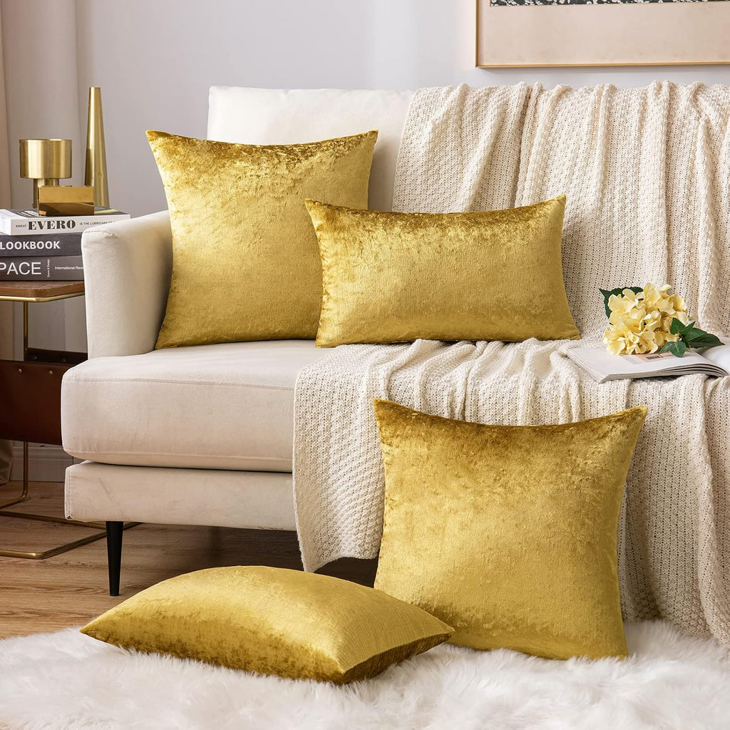 Miulee Velvet Throw Pillow Covers 16x16 Inch, Pack of 2 - Golden, Soft Solid Decorative Pillow Covers Cushion Cases Modern Luxury Home Deco…