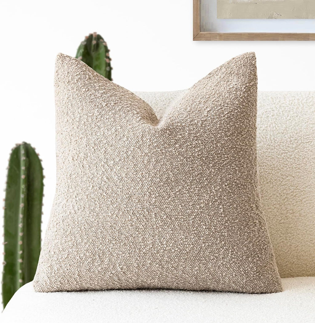 Foindtower Decorative Textured Boucle Throw Pillow Covers Accent Solid Pillow Cases Neutral Soft Cozy Couch Cushion Case for Chair Sofa…