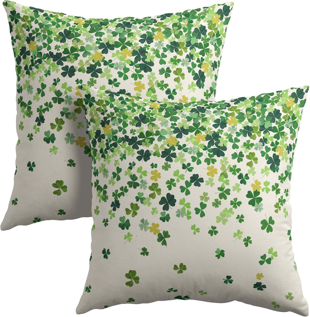 Granbey St. Patrick's Day Pillowcase 16x16 Inch 2 Pack Shamrocks Lucky Clover Throw Pillow Covers Saint Patrick Day Spring Cotton-Linen Squ…