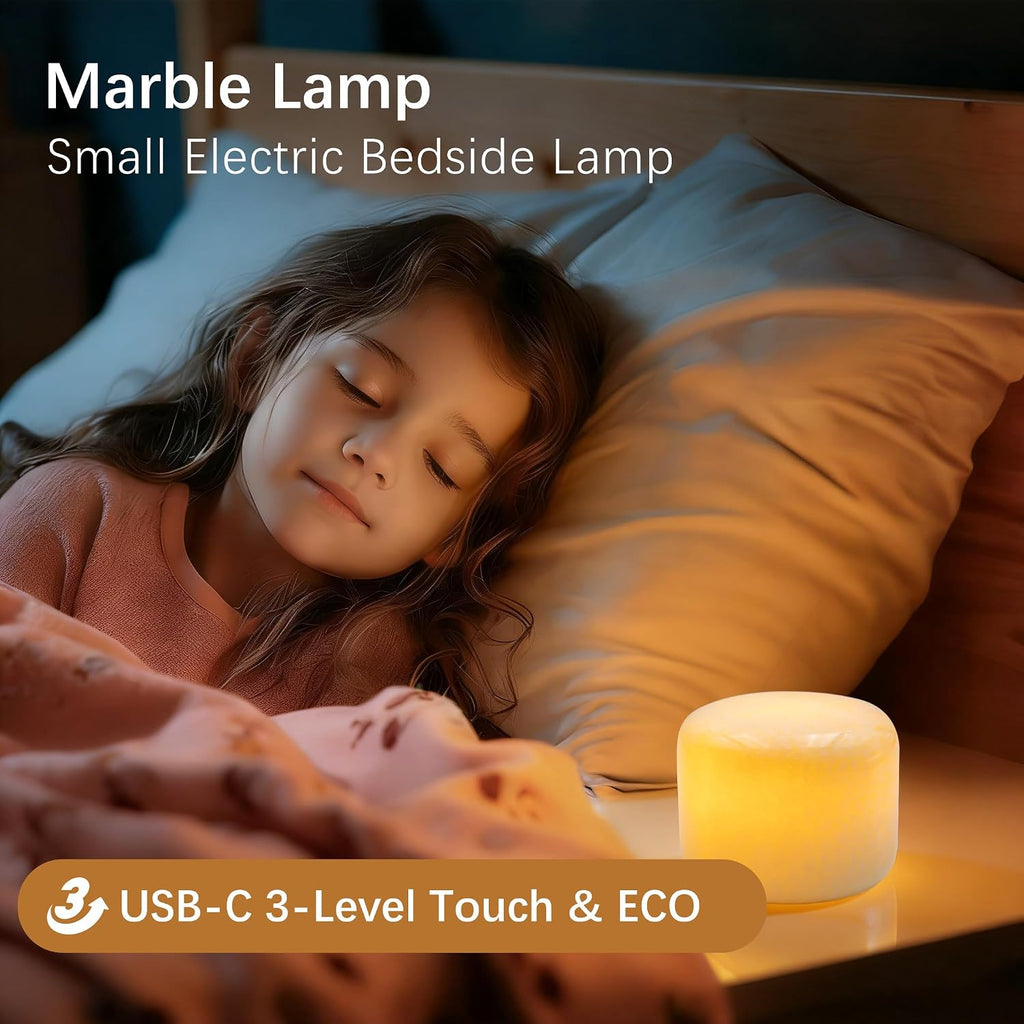 Marmor Marble Lamp Night Light Touch Bedside Table Lamp for Bedroom, Type-C Rechargeable Small Desk Bedside Small Lamps, Eye Caring Dimmable…