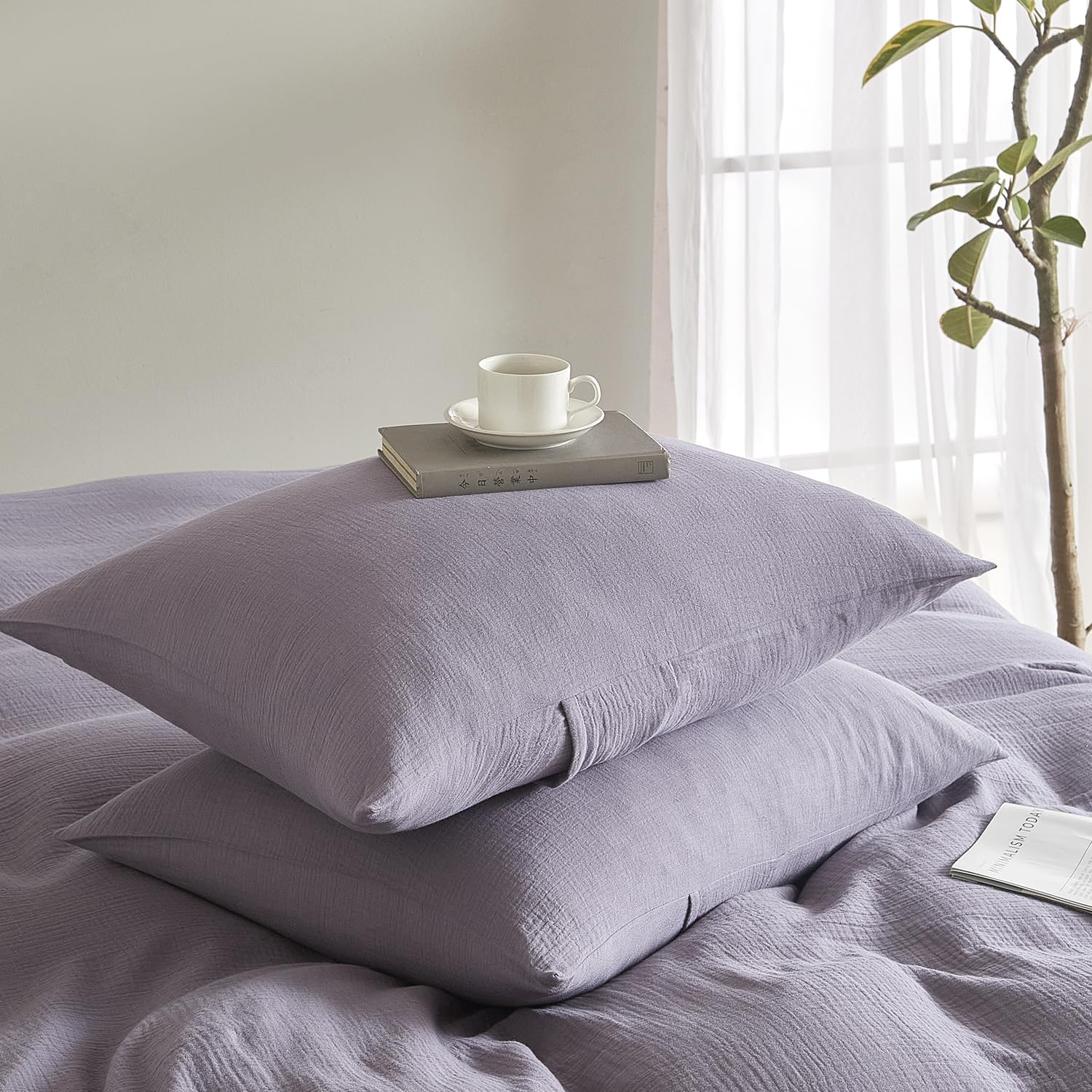 DefineCozyHealthyLife SE SOFTEXLY Muslin Pillowcases King Size 100% Cotton, 2 Pack Linen Like Pillow Shams with Envelope Closure, Ultral So…