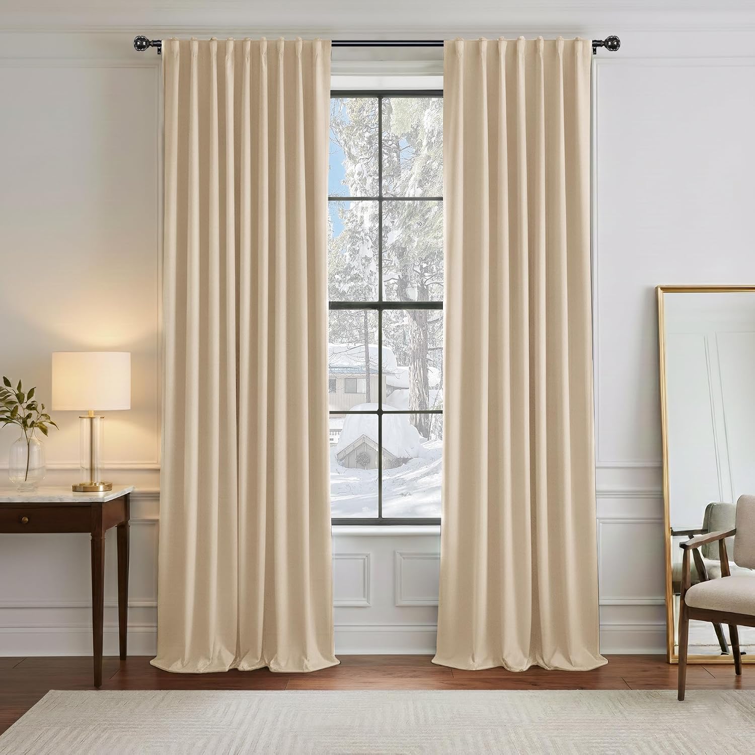 Ponydance PONY DANCE Black Out Curtains 84 inch Long 2 Panels Burg for Living Room - Beige Window Treatments Room Darkening Curtains Back T…