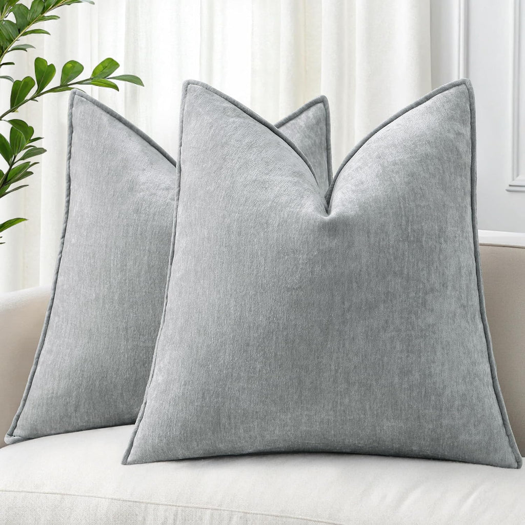 decorUhome Summer Couch Euro Sham Throw Pillow Covers 24x24 Set of 2, Decorative Soft Velvet Modern Cozy Chenille Pillow Cases with Elegant…