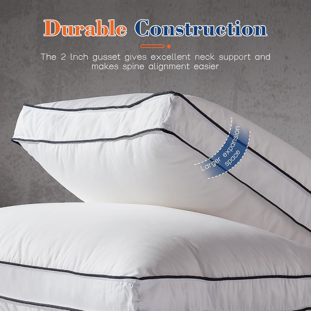 Decroom Goose Feather Down Fiber Pillows Queen Size Set of 2, Soft Pillows for Luxury Hotel Quality Gusseted Pillow 2 Pack, Bed Pillows…