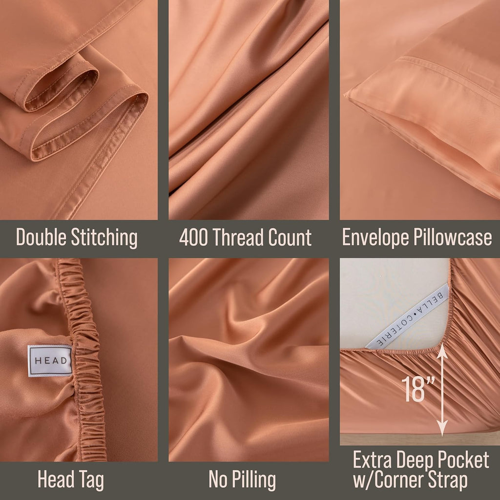 Bella Coterie Luxury Bamboo Viscose Queen Size Sheet Set | 100% Organically Grown | Ultra Soft | Cooling for Hot Sleepers | 18" Deep…