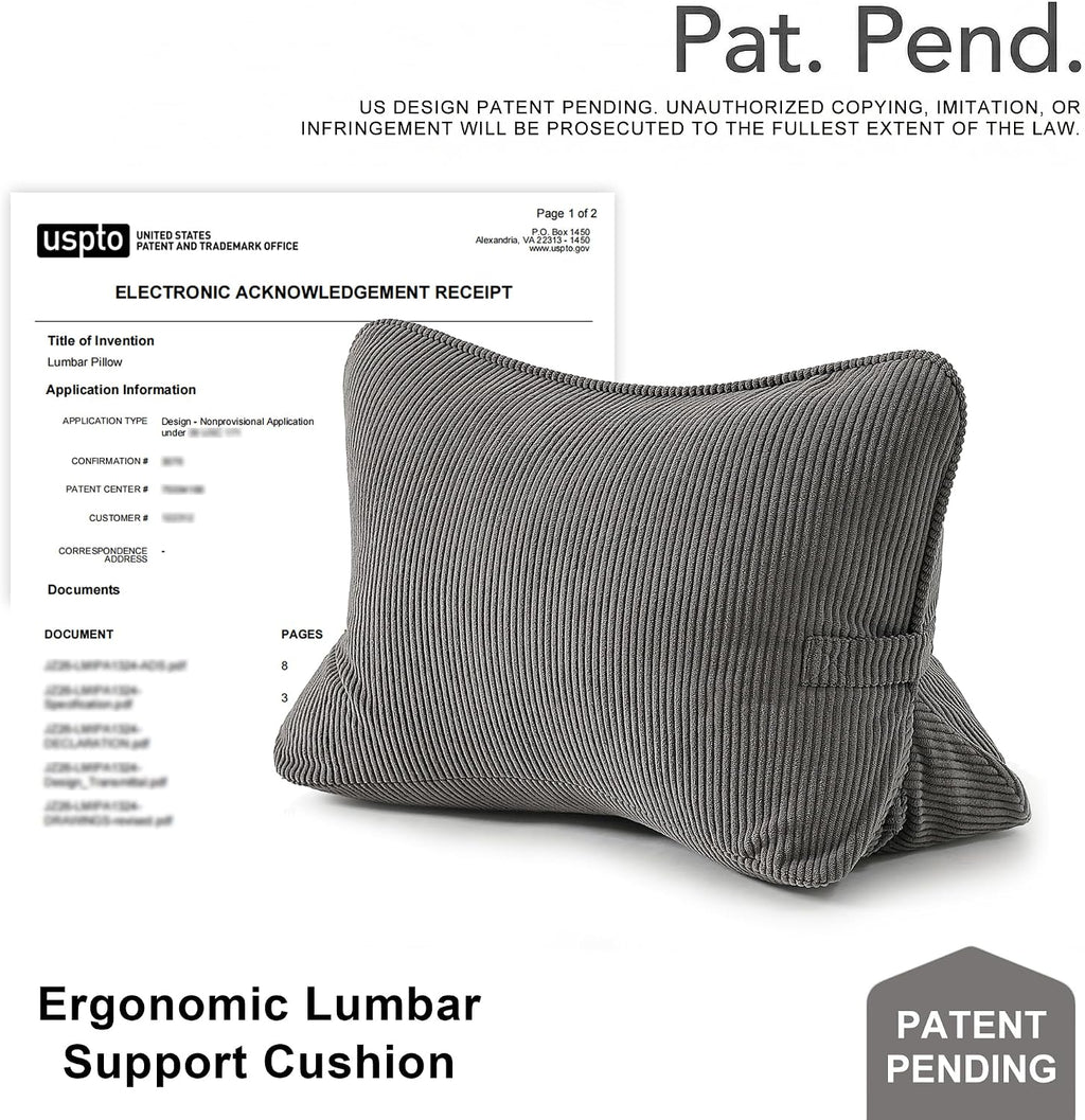 Pat. Pend. Corduroy Lumbar Support Backrest Pillow for Sitting & Reading, Ergonomic Triangle Cushion for Sofa, Armchair & Bed, Removable…