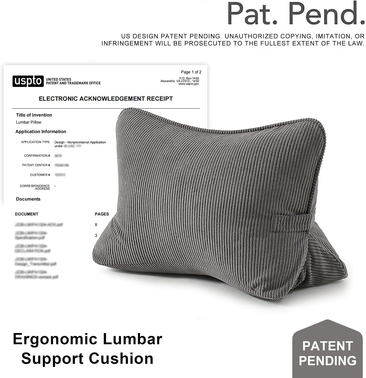 Pat. Pend. Corduroy Lumbar Support Backrest Pillow for Sitting & Reading, Ergonomic Triangle Cushion for Sofa, Armchair & Bed, Removable…