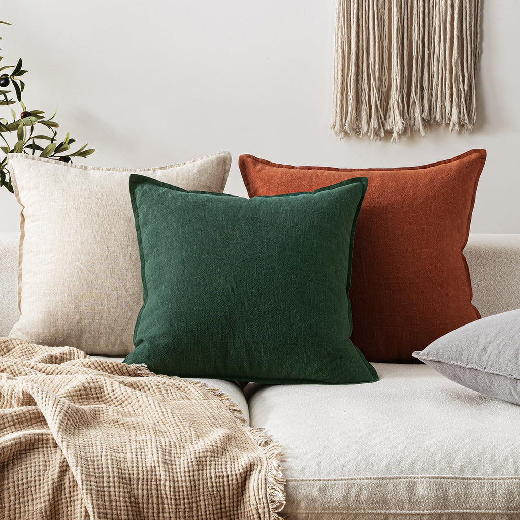 EMEMA Christmas Throw Pillow Covers Decorative Linen Pillow Covers 20x20 Inch Green Boho Farmhouse Neutral Couch Throw Pillows for Bed…