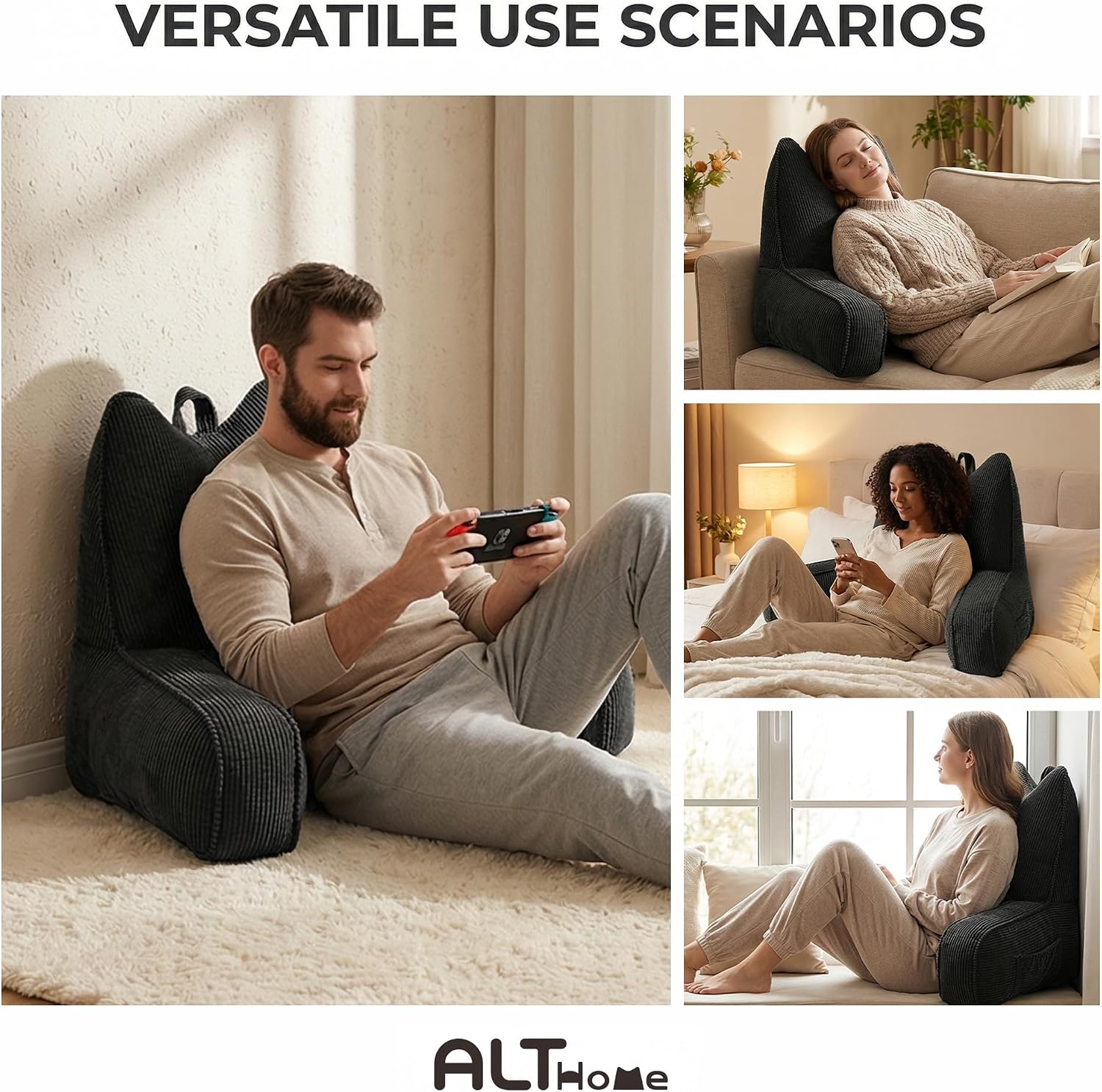 Ailuteie Patented Design Corduroy Bed Rest Pillow with Arms, Back Support Pillow for Sitting in Bed, Detachable Lumbar Support, Large Backr…