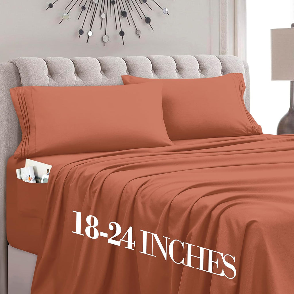 MocassiLuxuryBedding Mocassi Twin XL Size 4-Piece Bed Sheet Set - 1800 Hotel Quality Microfiber 18-24 Inches Extra Deep Pocket Fitted Sheet…