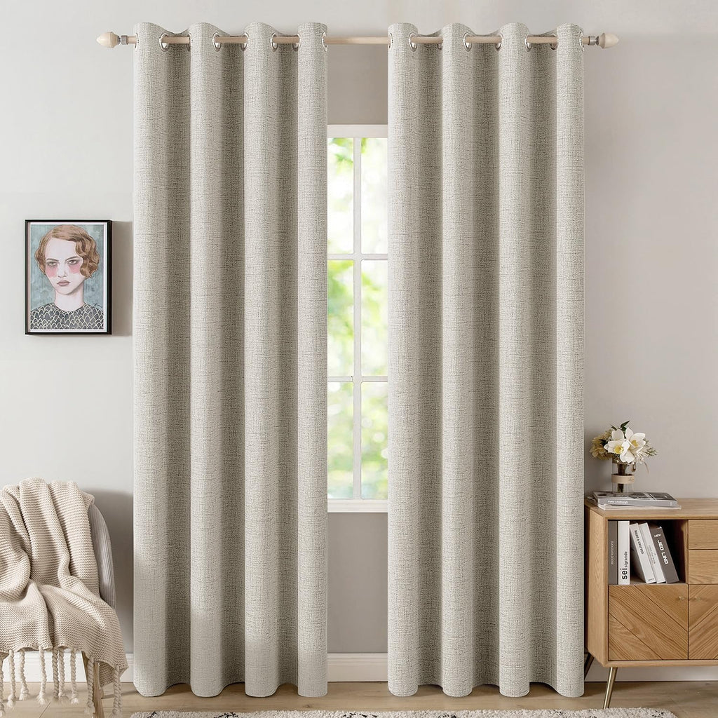 Miulee 100% Blackout Linen Curtains for Bedroom Thermal Insulated Cobblestone Grommet Room Darkening Curtains & Drapes for Living Room Nurs…