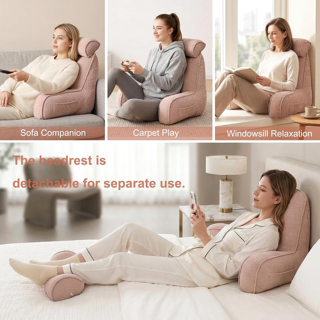 Ailuteie Reading Pillow for Sitting Up in Bed, Bed Rest Backrest Pillow with Arms, Corduroy Back Support Cushion with Side Pockets & Washab…